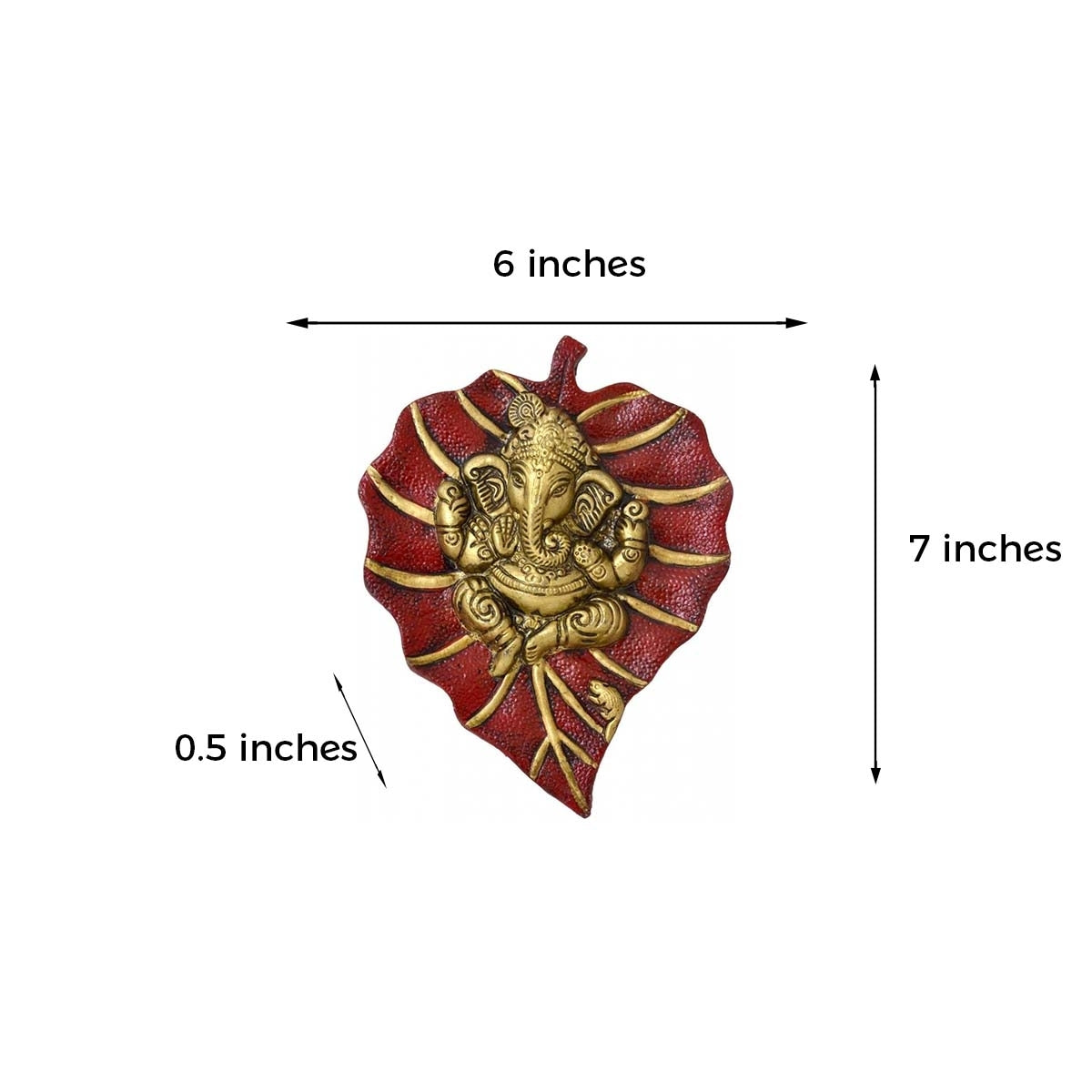 Golden Metal Lord Ganesha on Red Leaf wall hanging 2