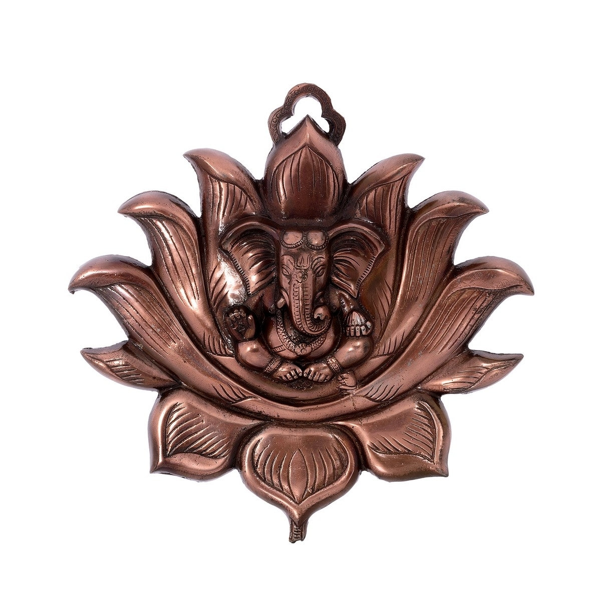 Brown Metal Lord Ganesha on Lotus Wall Hanging