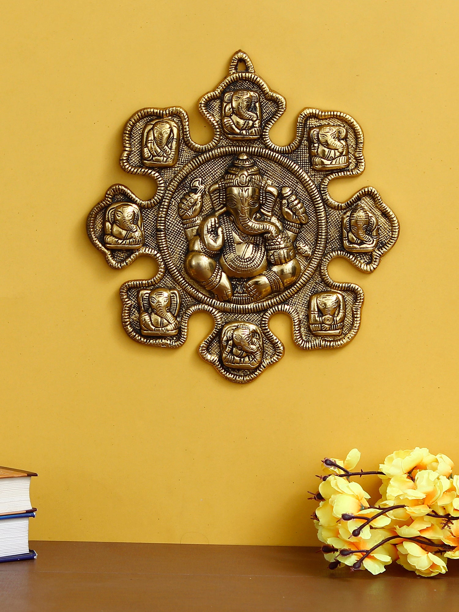 9 variants of Lord Ganesha Golden Metal Wall hanging