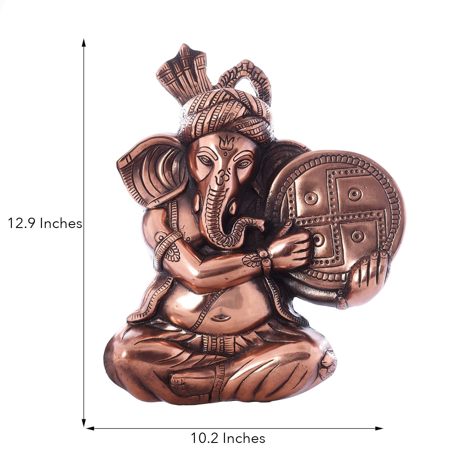 Brown Phagdi Lord Ganesha Playing Tambourine/Dafli Musical Instrument Metal Wall Hanging 2