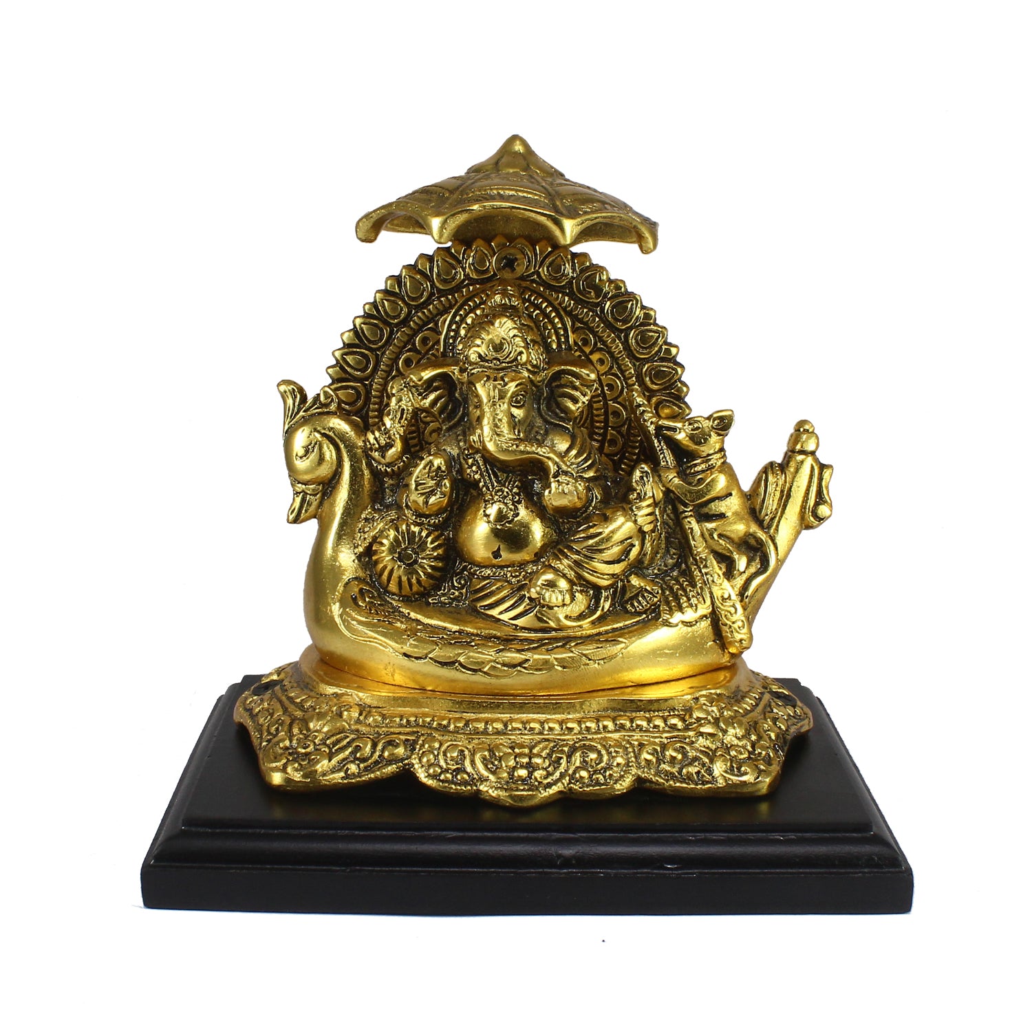 Golden Lord Ganesha sitting on Swan Throne 1