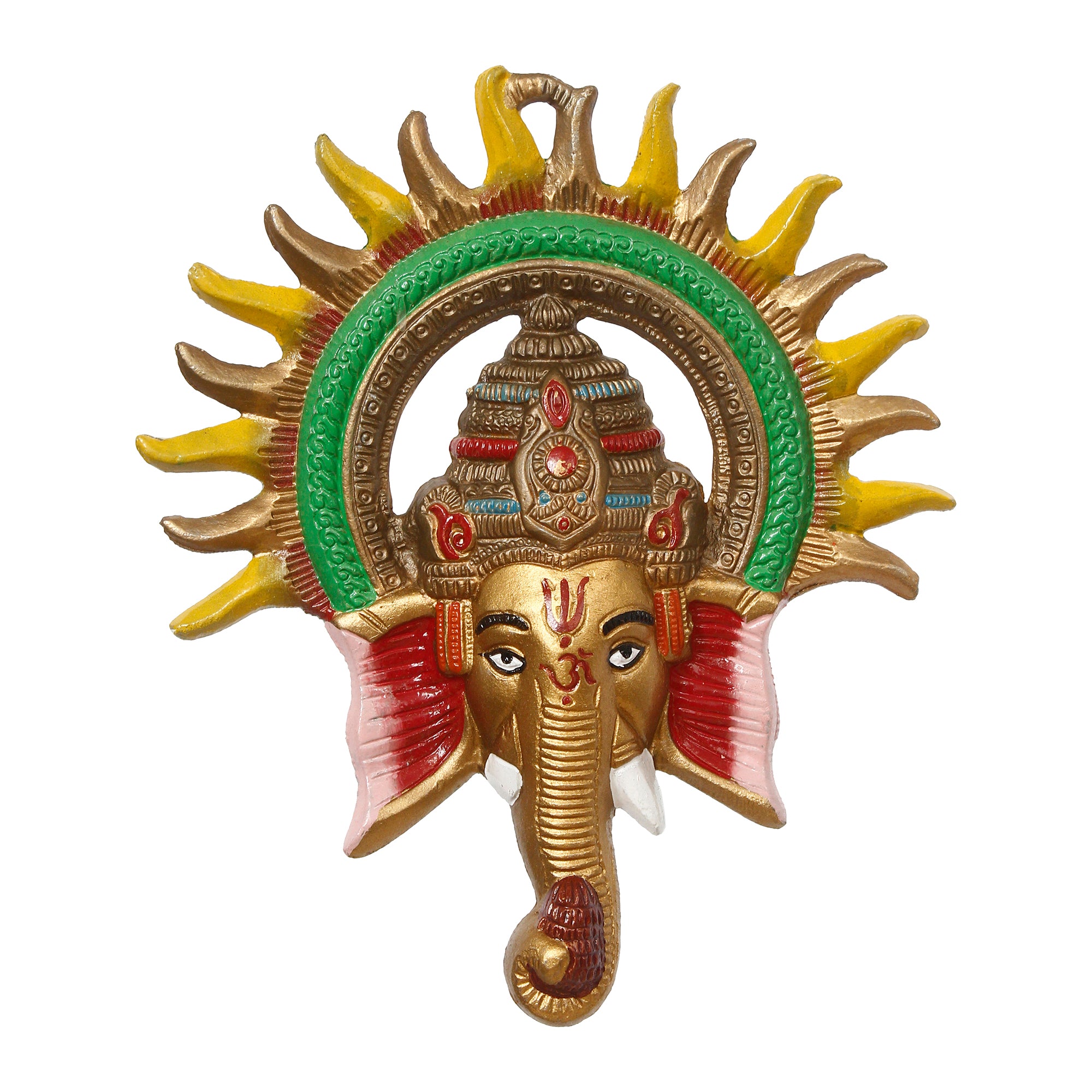 Colorful Lord Ganesha with Sun Decorative Metal Wall Hanging Art 2