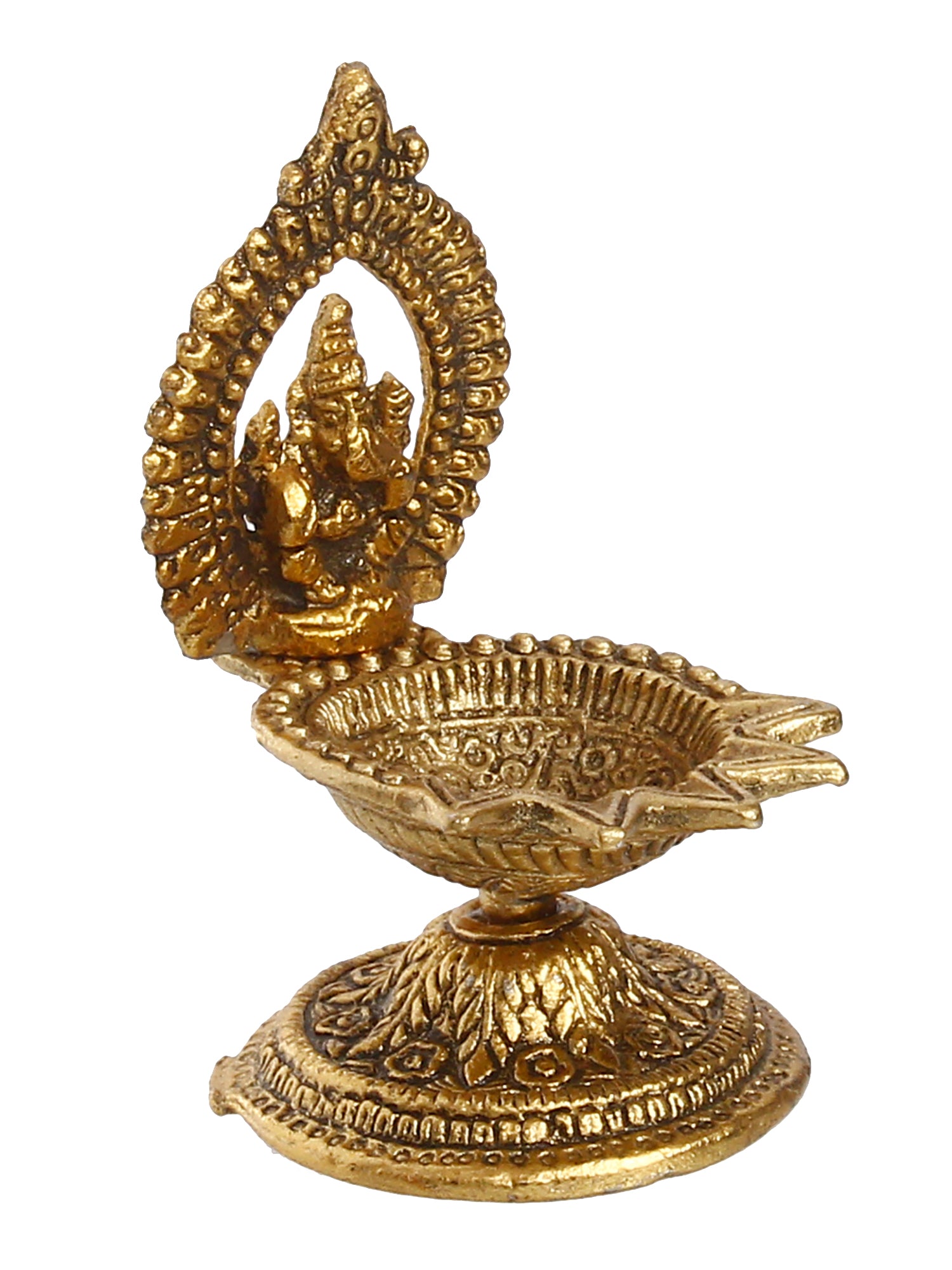 Lord Ganesha Idol with Diya Handcrafted Golden Metal Showpiece 2