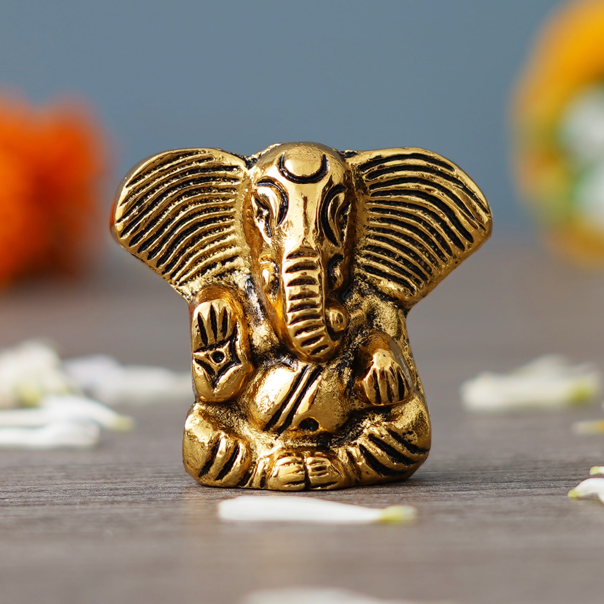 eCraftIndia Golden Metal Handcrafted Blessing Lord Ganesha Idol