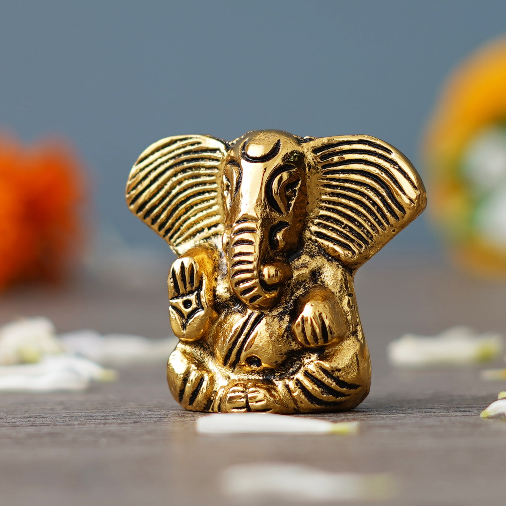 eCraftIndia Golden Metal Handcrafted Blessing Lord Ganesha Idol 1