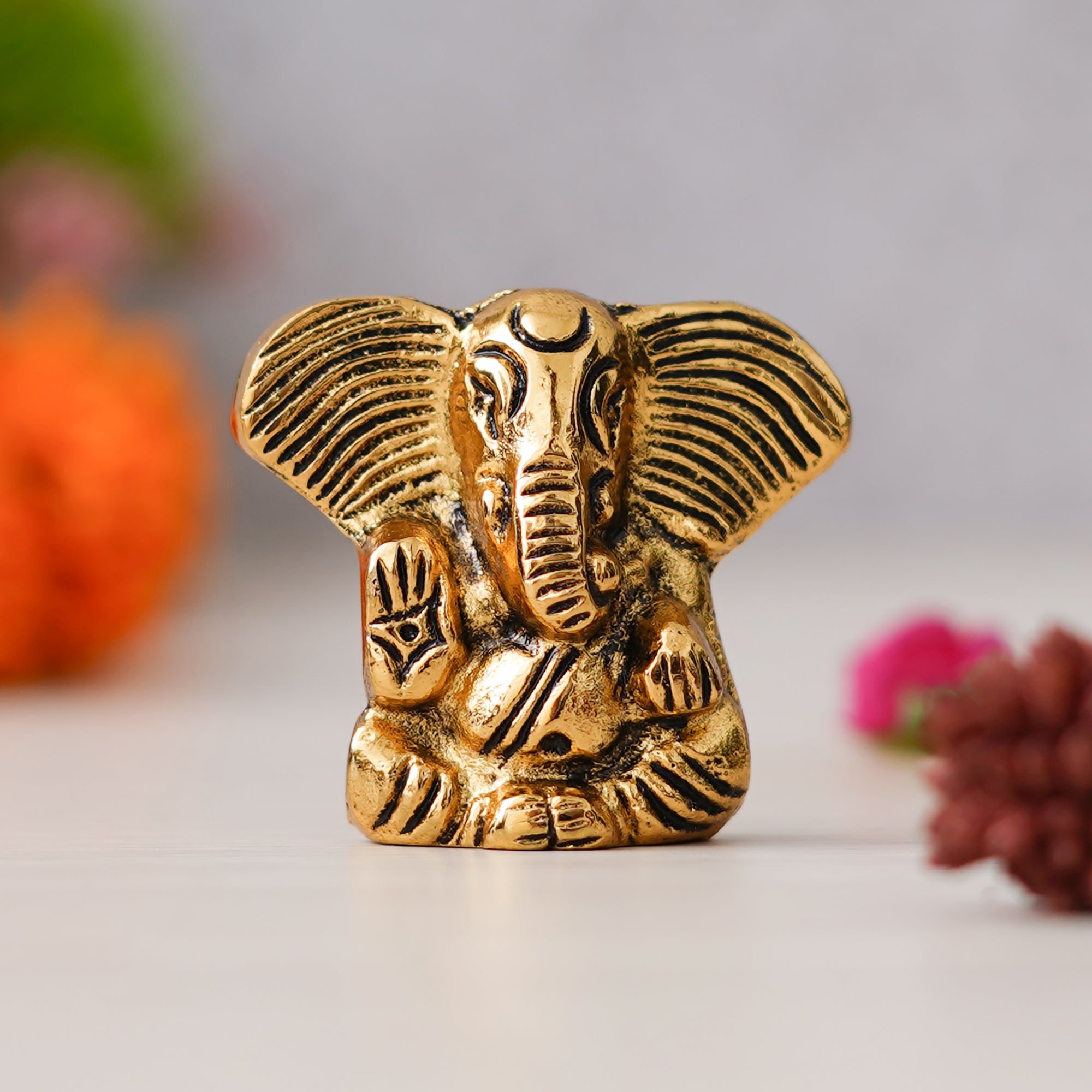 eCraftIndia Golden Metal Handcrafted Blessing Lord Ganesha Idol 4