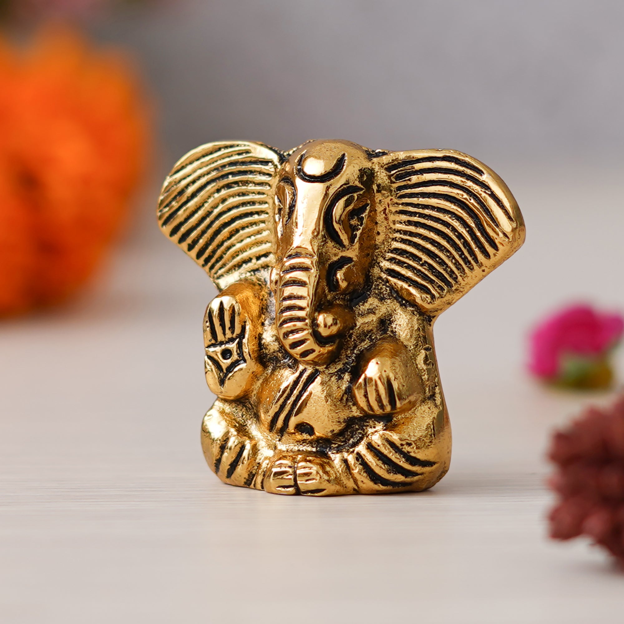 eCraftIndia Golden Metal Handcrafted Blessing Lord Ganesha Idol 5