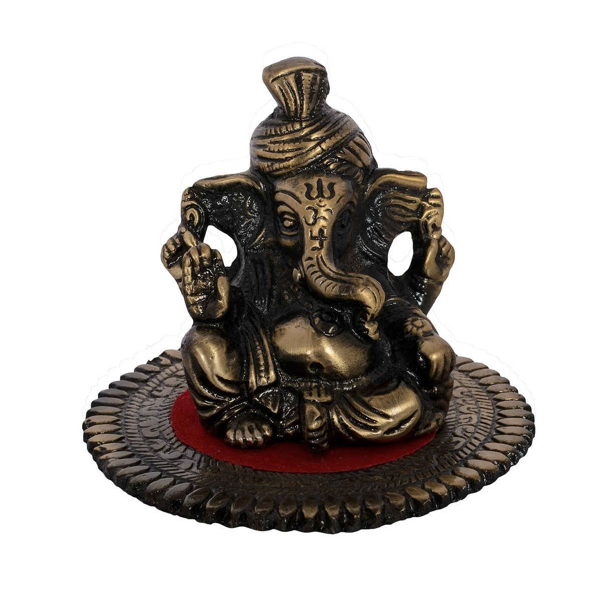 Brown Metal Phagdi Lord Ganesha Idol on Round Base