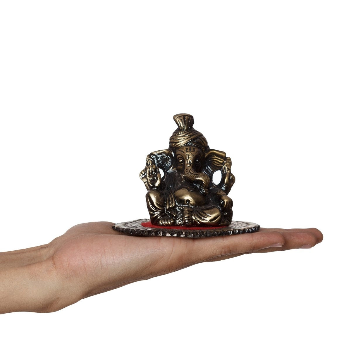 Brown Metal Phagdi Lord Ganesha Idol on Round Base 3