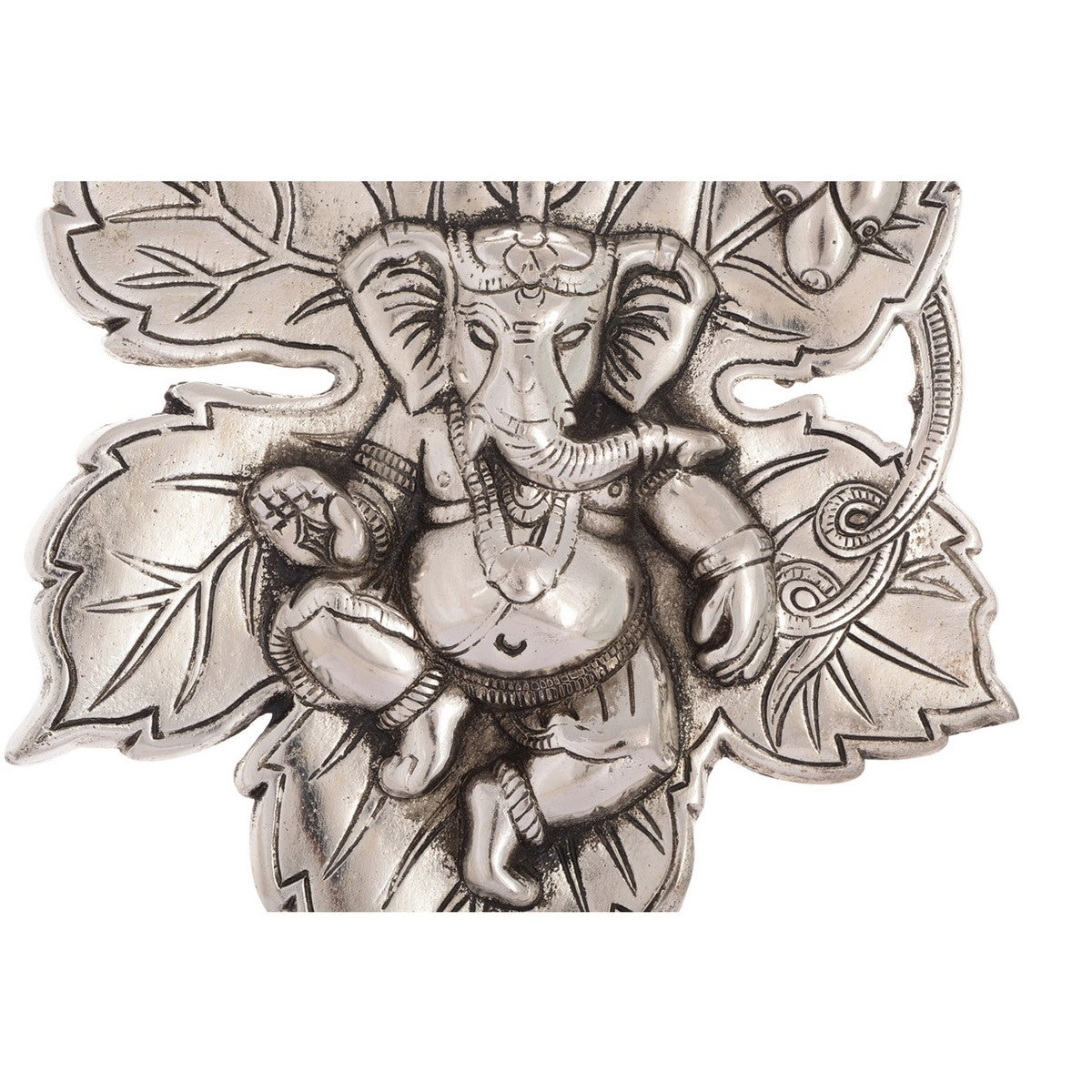 Metal Silver Finish Lord Ganesha on Creative Leaf Handcrafted Metal Wall Hanging 4
