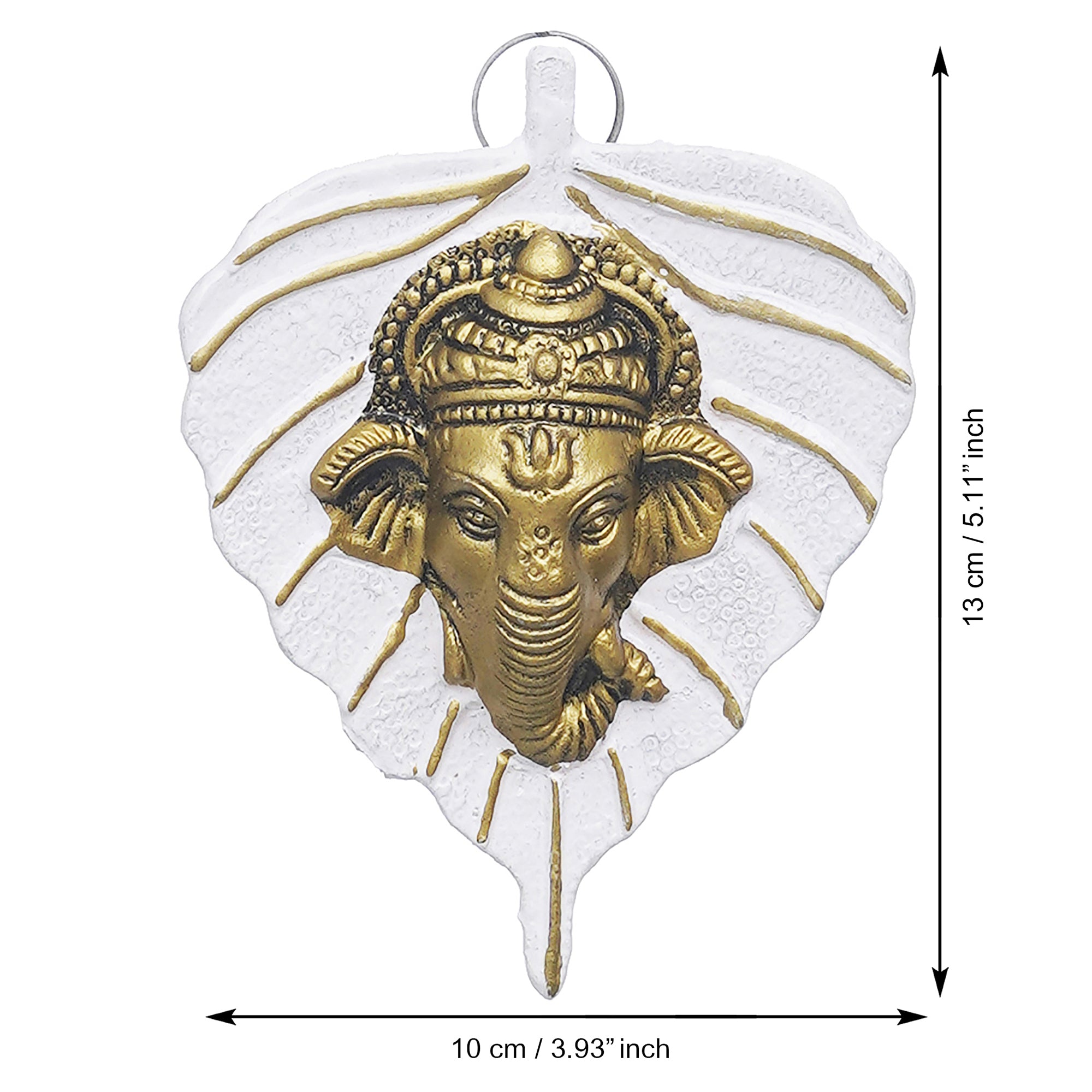 eCraftIndia Set of 2 Golden and White Peepal Leaf Ganesha Wall Hangings 3