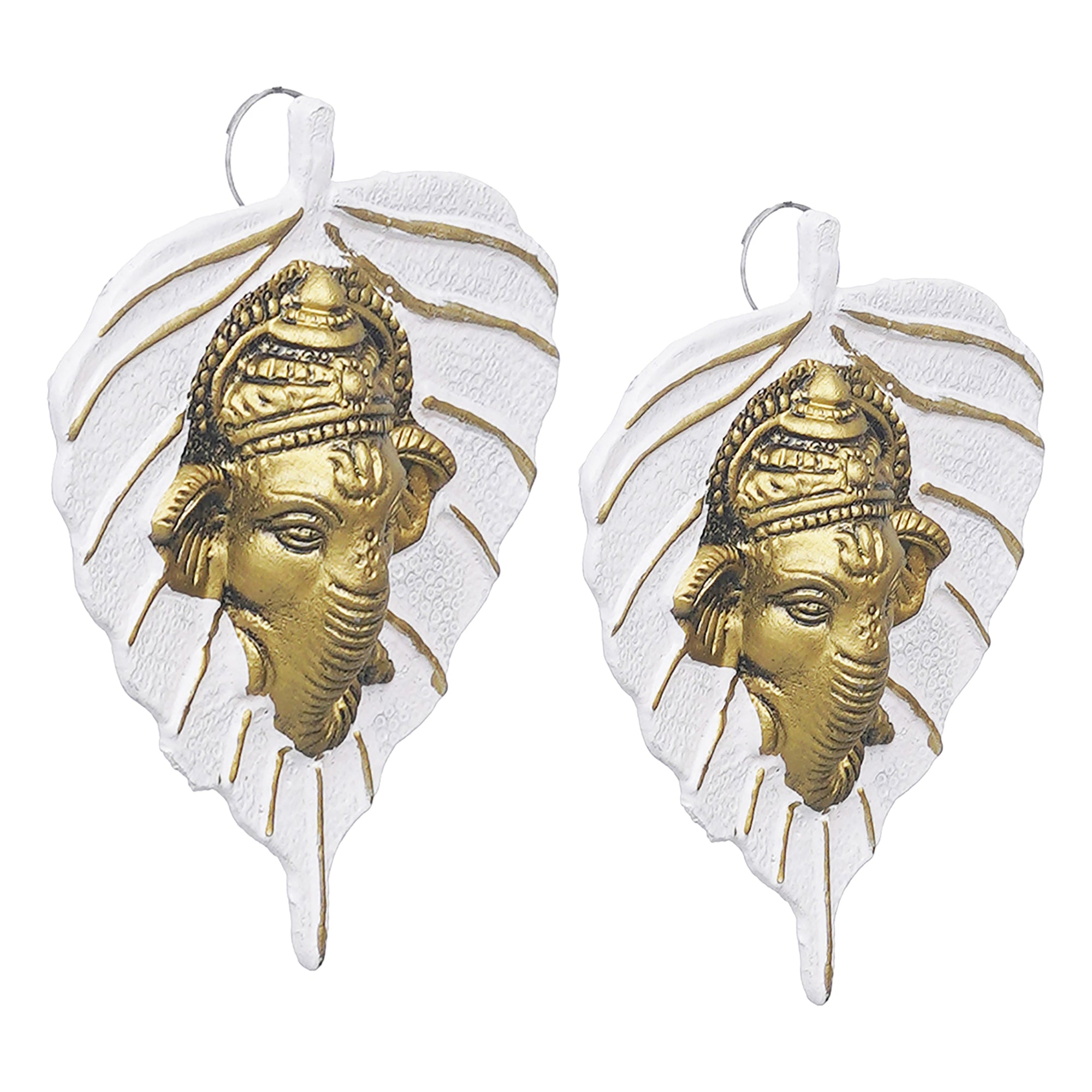 eCraftIndia Set of 2 Golden and White Peepal Leaf Ganesha Wall Hangings 6