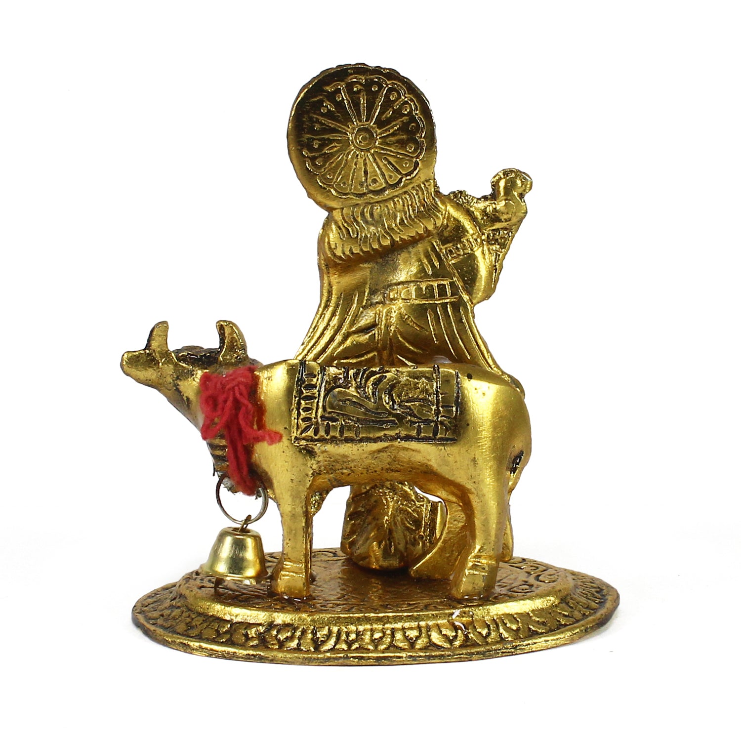 Golden Metal Lord Krishna playing Flute with Cow Showpiece 5