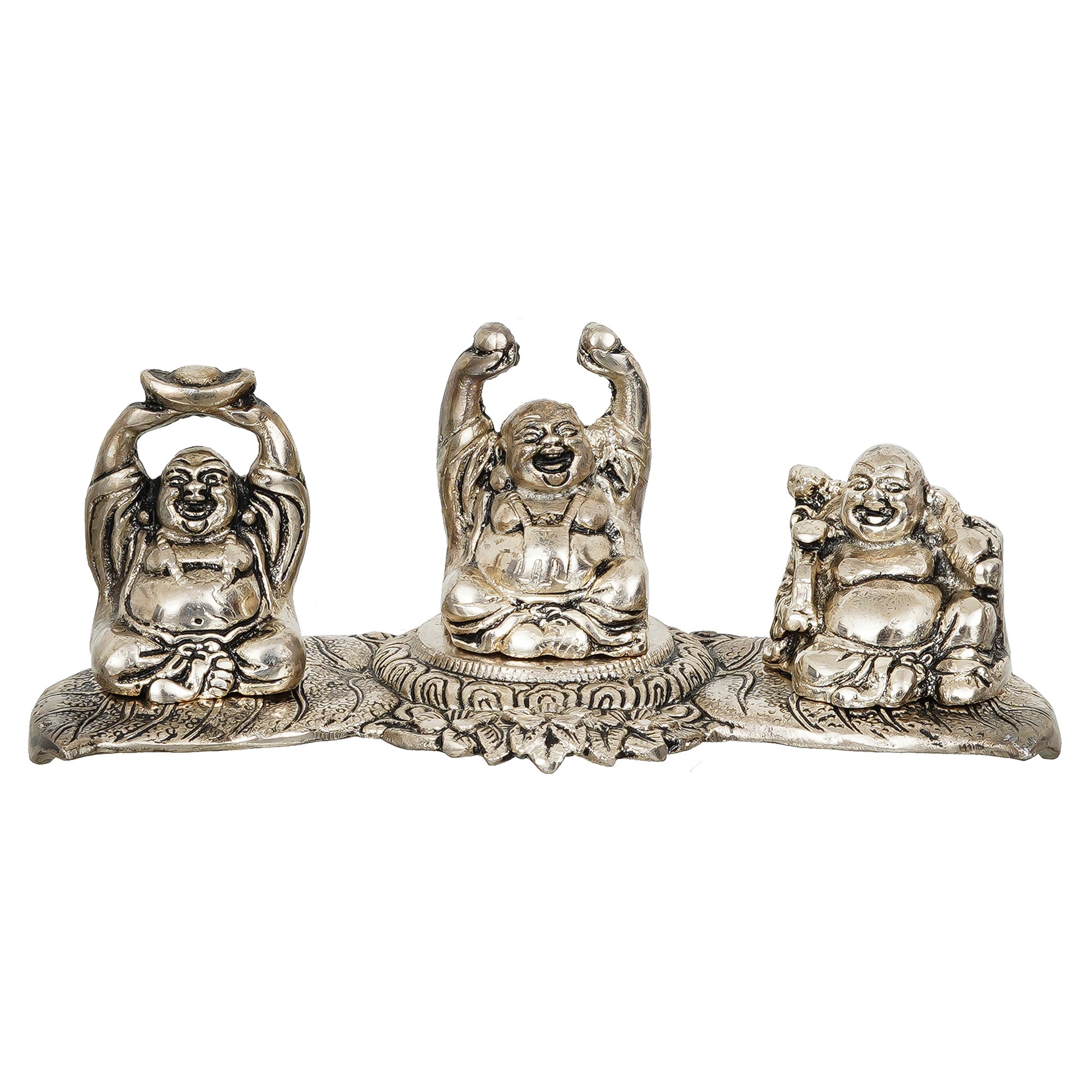 Silver Set of 3 Laughing Buddha Decorative Metal Showpiece 2