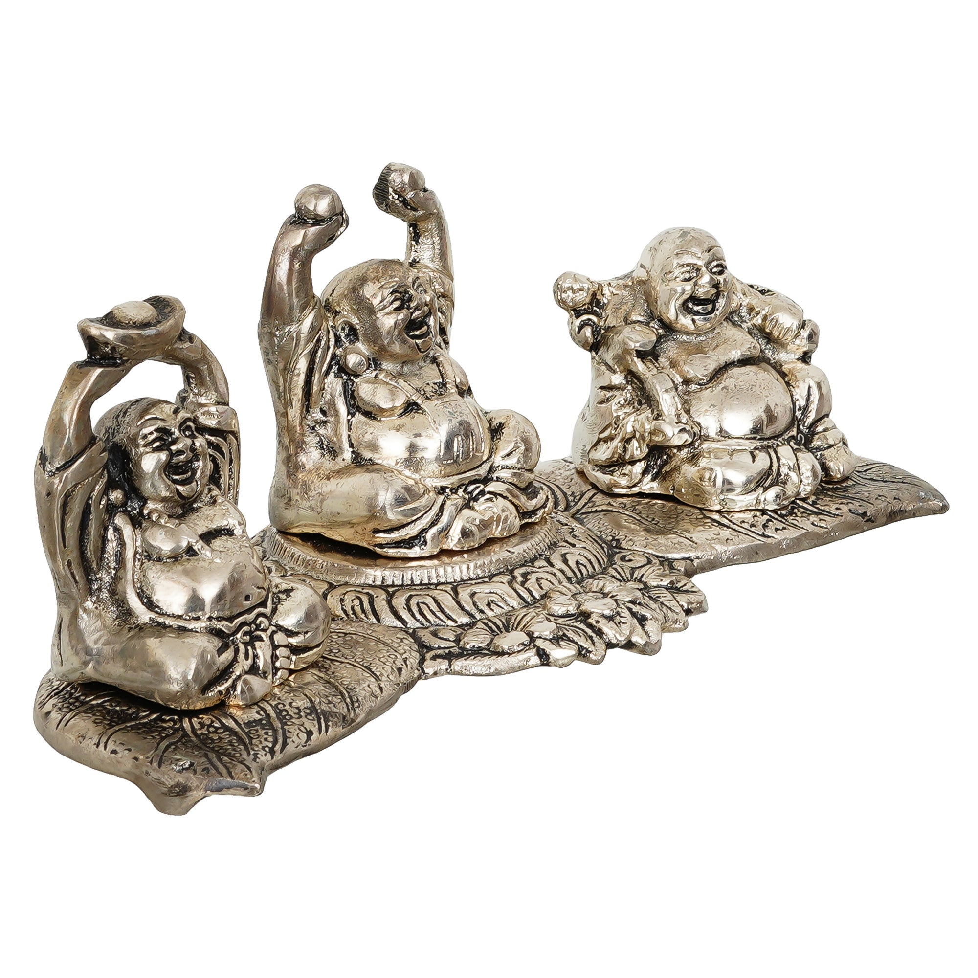 Silver Set of 3 Laughing Buddha Decorative Metal Showpiece 4