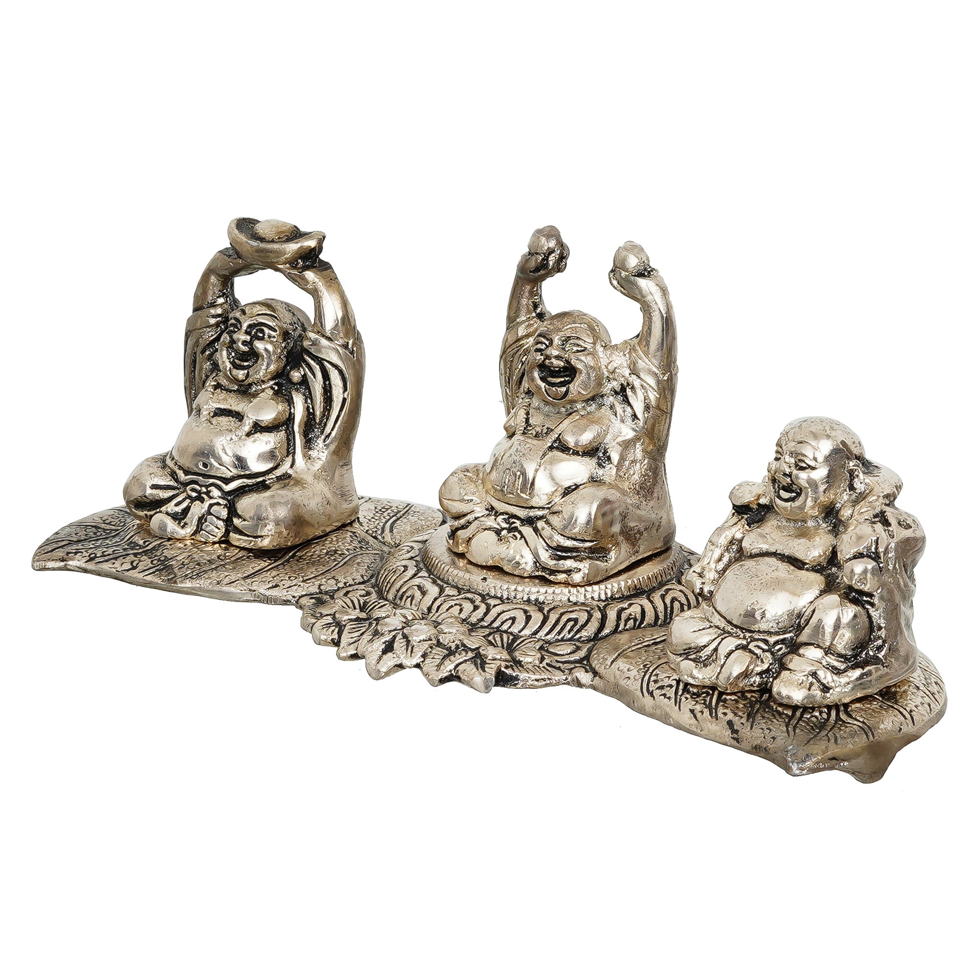 Silver Set of 3 Laughing Buddha Decorative Metal Showpiece 5