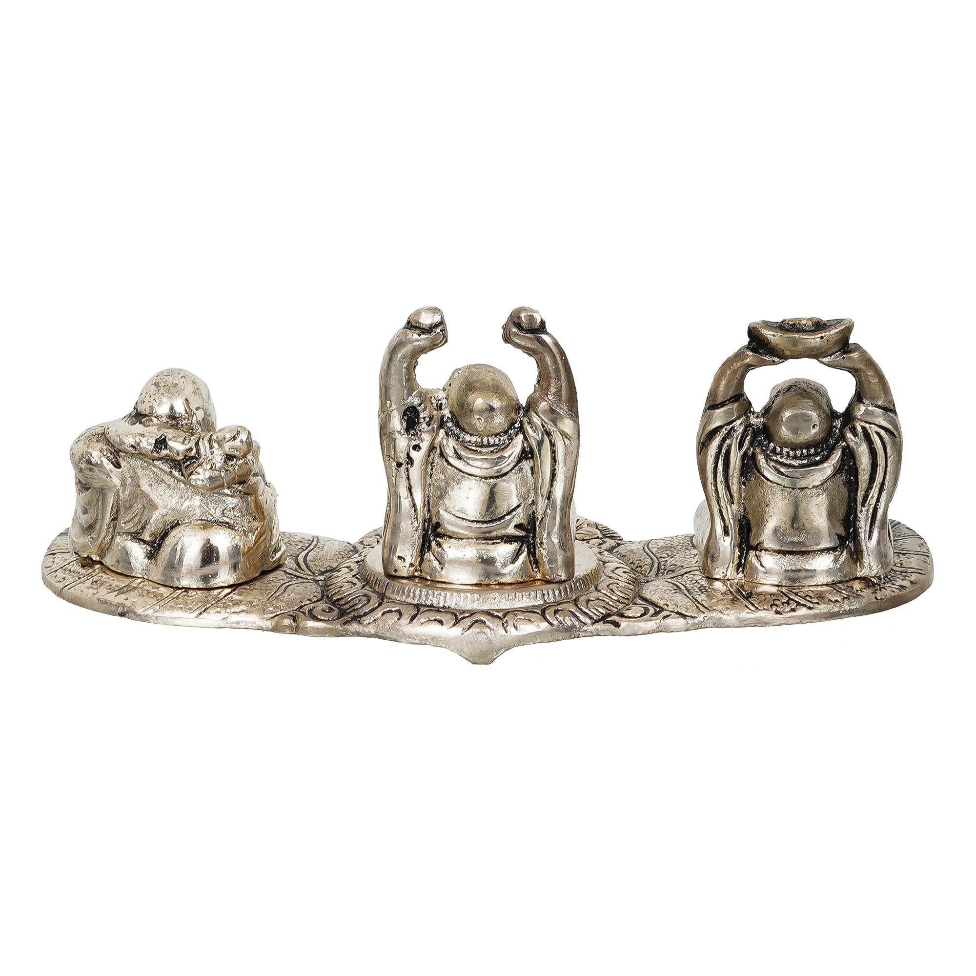 Silver Set of 3 Laughing Buddha Decorative Metal Showpiece 6
