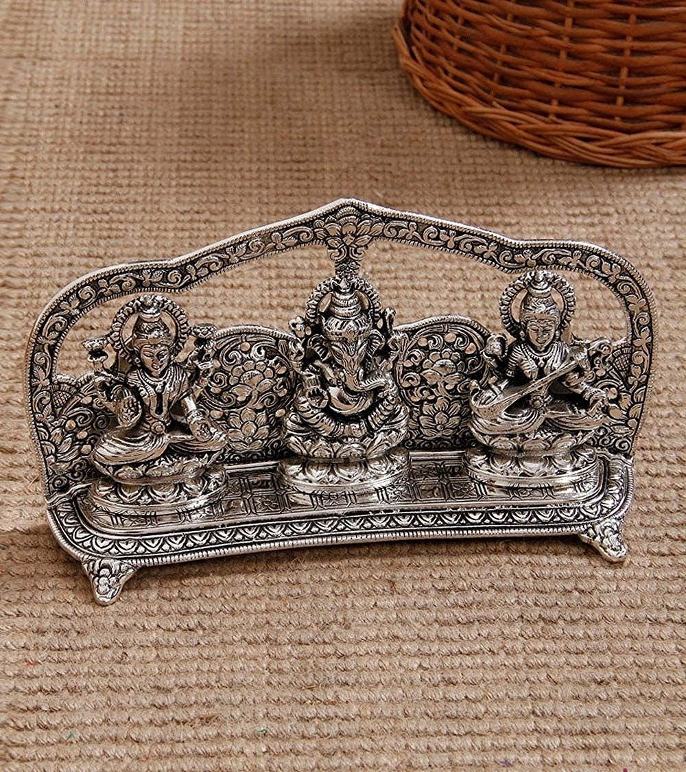 Silver Metal laxmi ganesha saraswati Shining Religious Decorative Showpiece