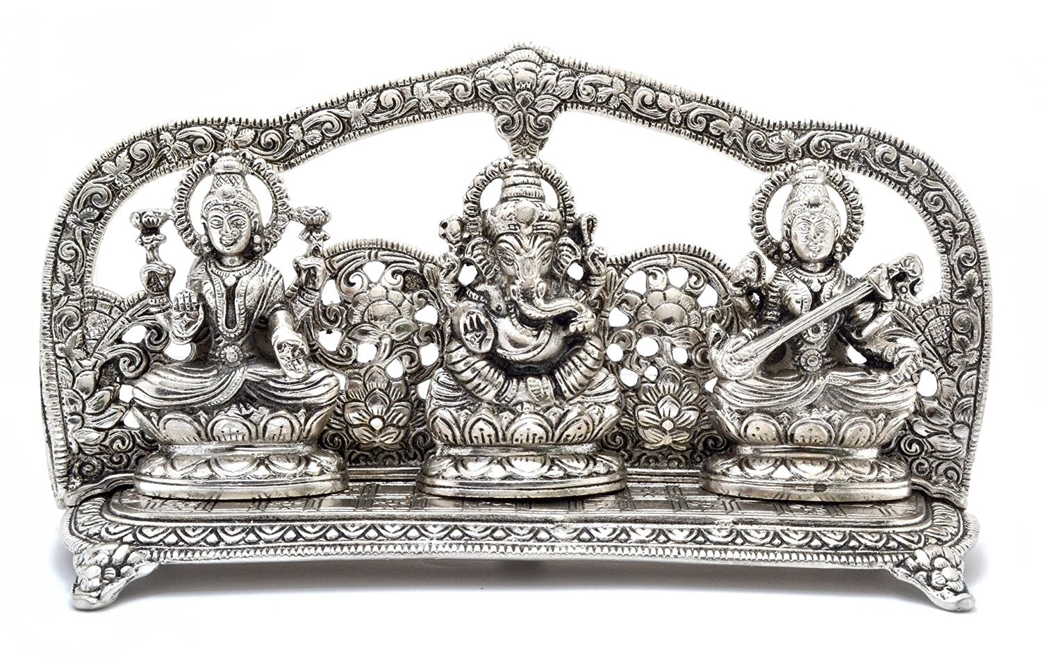 Silver Metal laxmi ganesha saraswati Shining Religious Decorative Showpiece 1