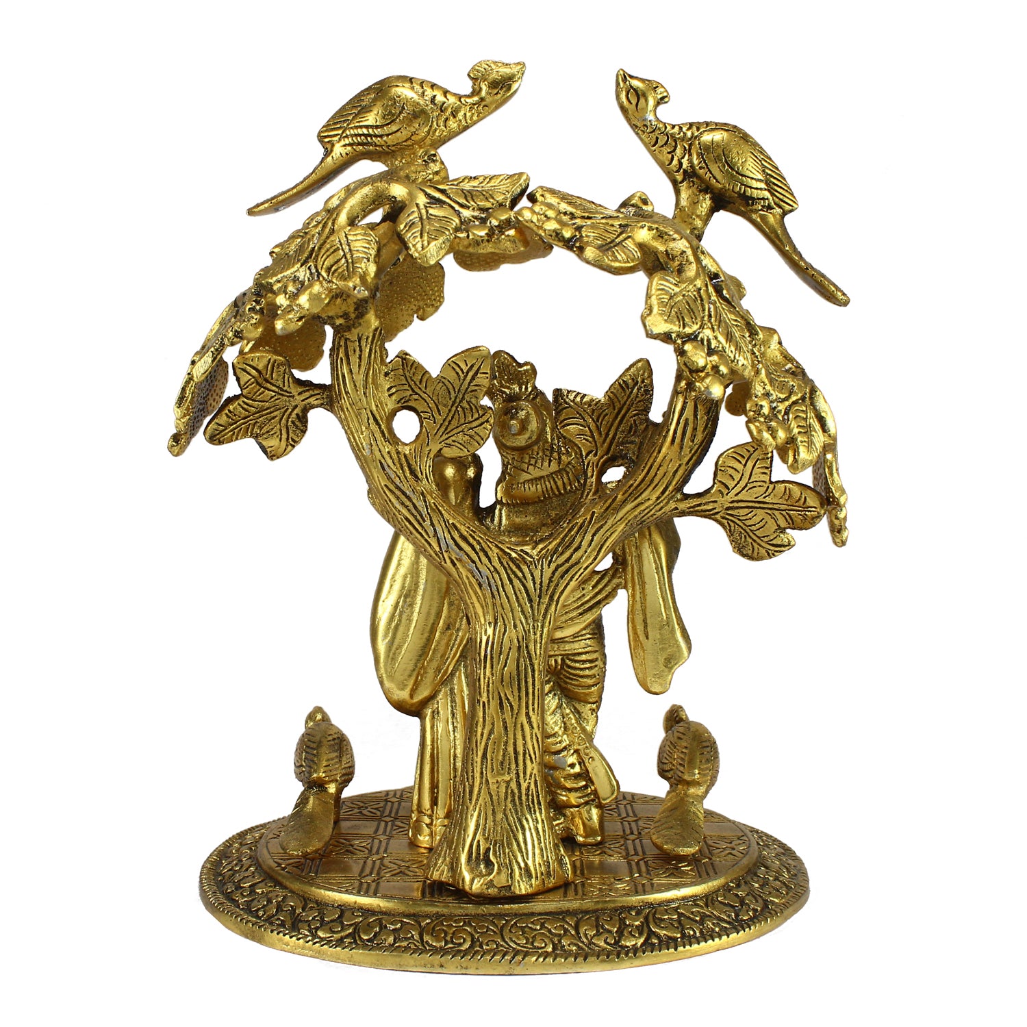 Golden Metal Radha Krishna Statue Standing under Tree 5