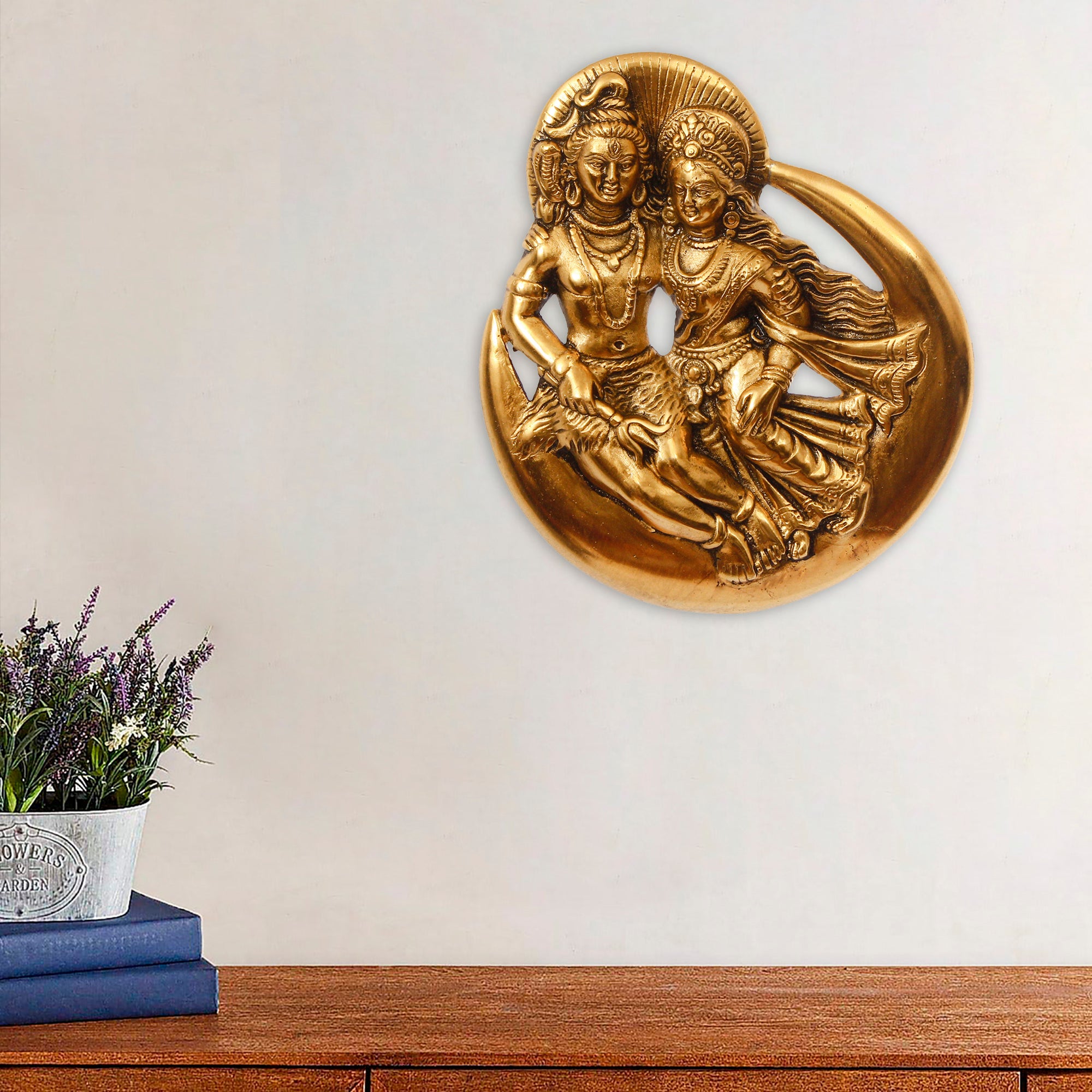 Golden Metal Shiva Parvati Idol Decorative Wall Hanging Art 1