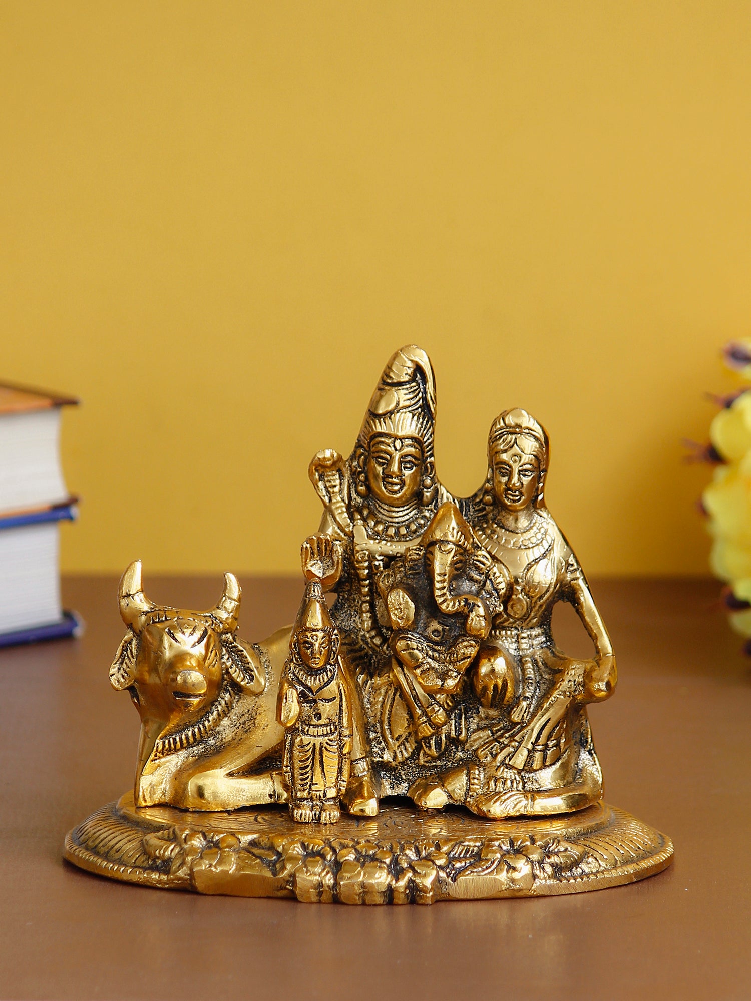 Lord Shiva Parvati Ganesh Idols Sitting On Nandi Figurine