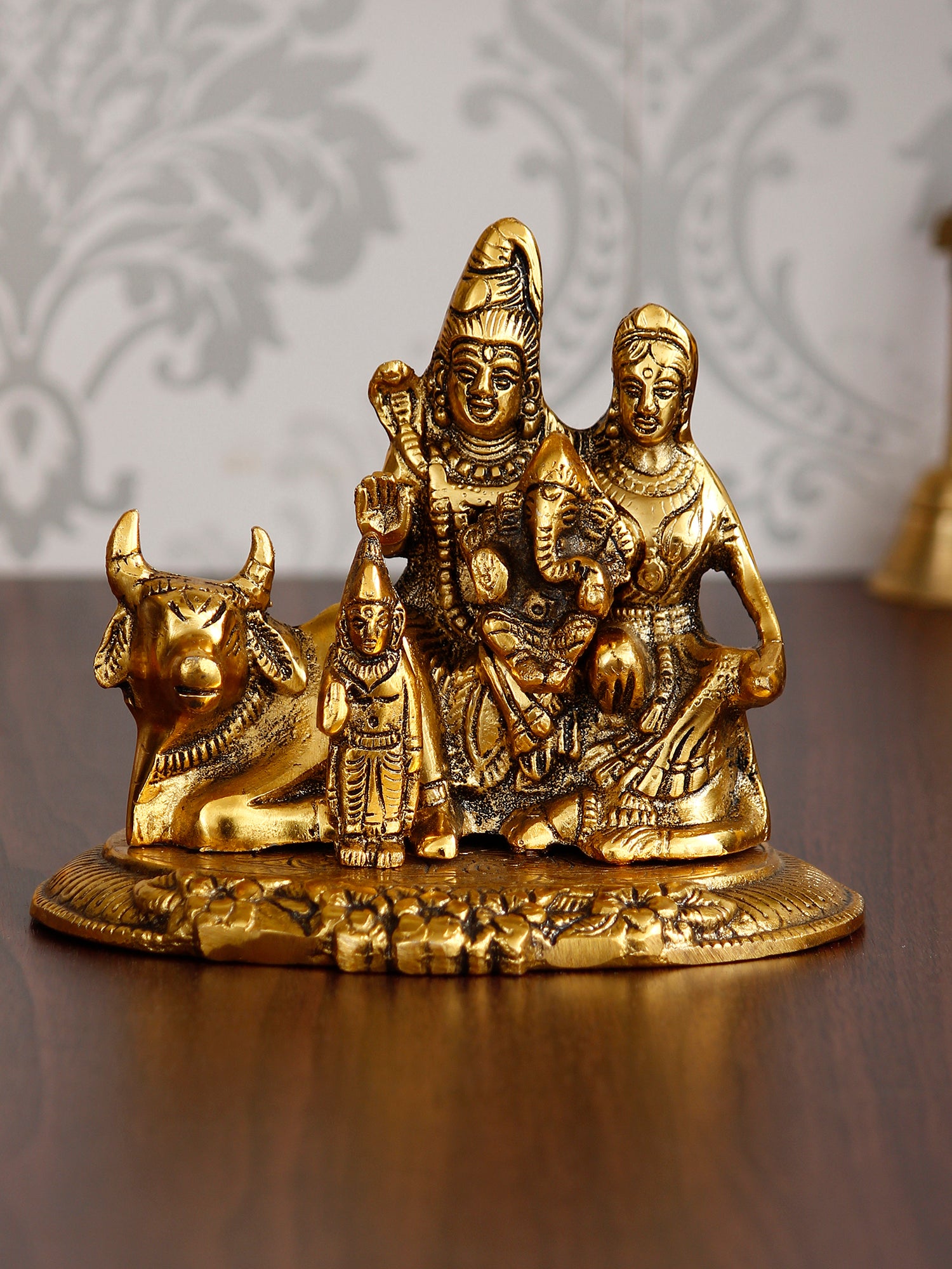Lord Shiva Parvati Ganesh Idols Sitting On Nandi Figurine 1