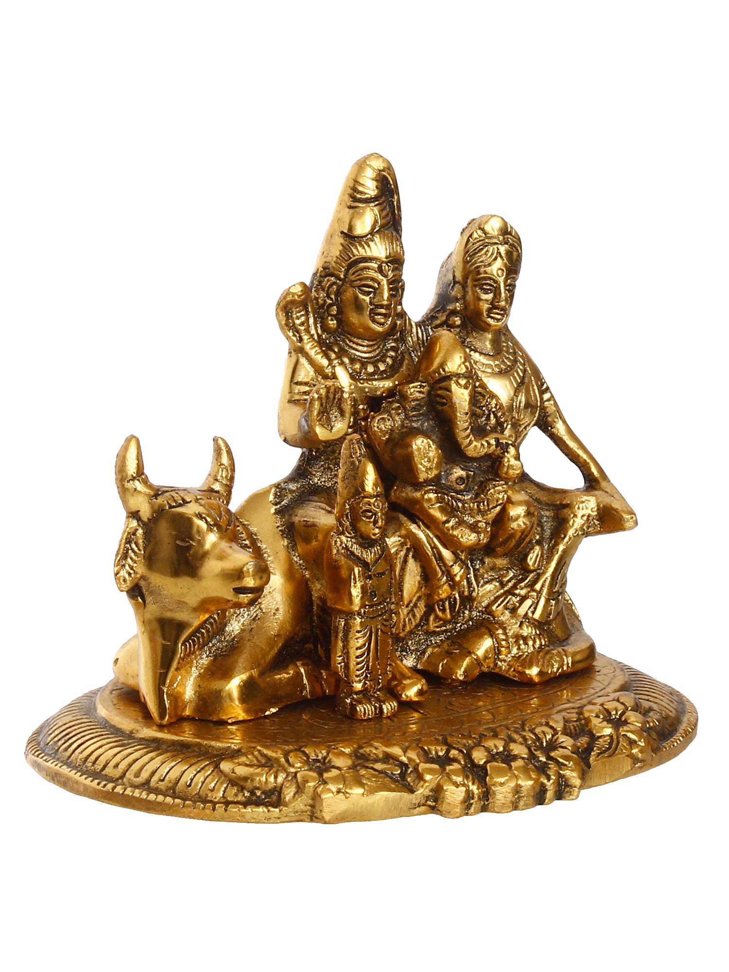 Lord Shiva Parvati Ganesh Idols Sitting On Nandi Figurine 4