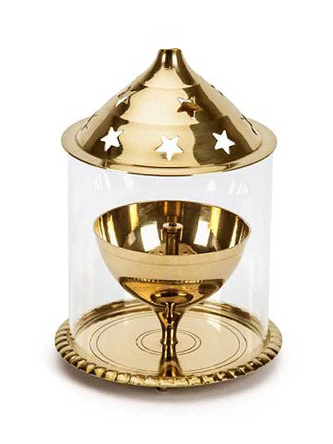 Gold Brass Akhand Diya With Glass Cover 1