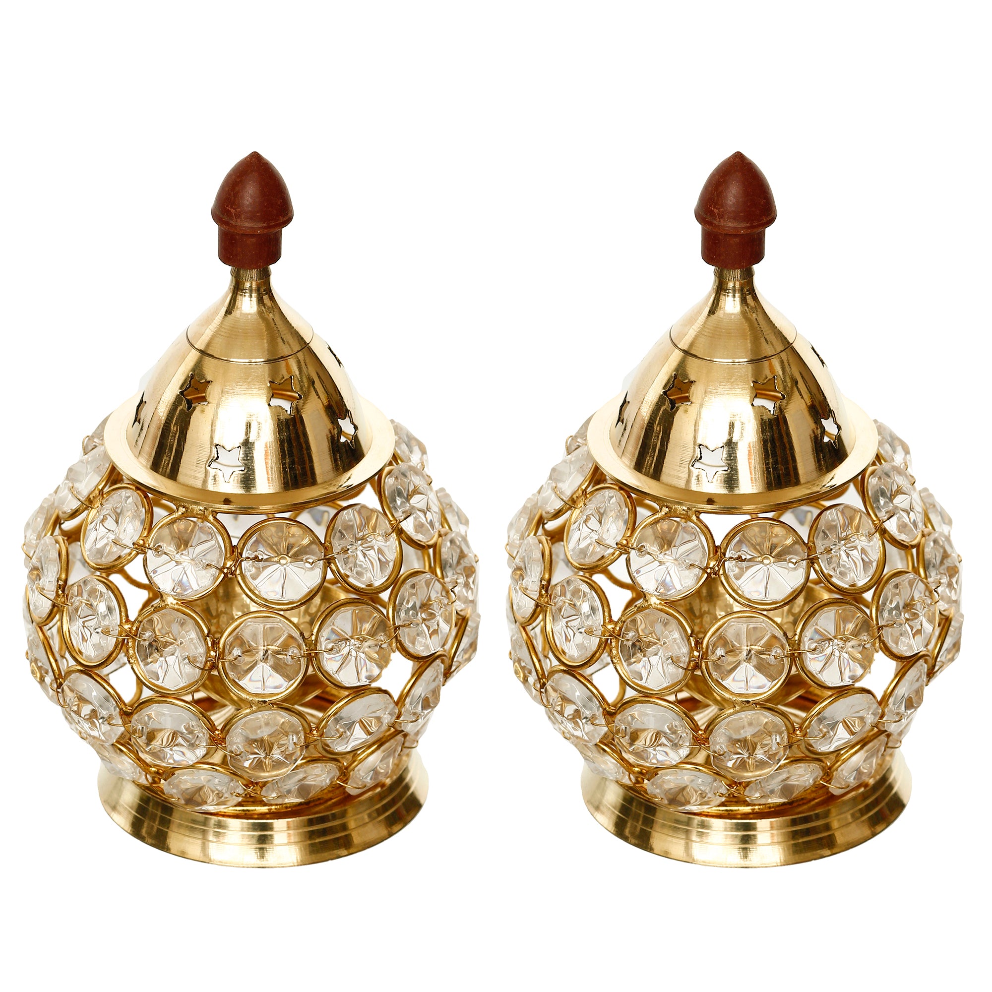 Golden Crystal and Brass Akhand Diya Set of 2 2
