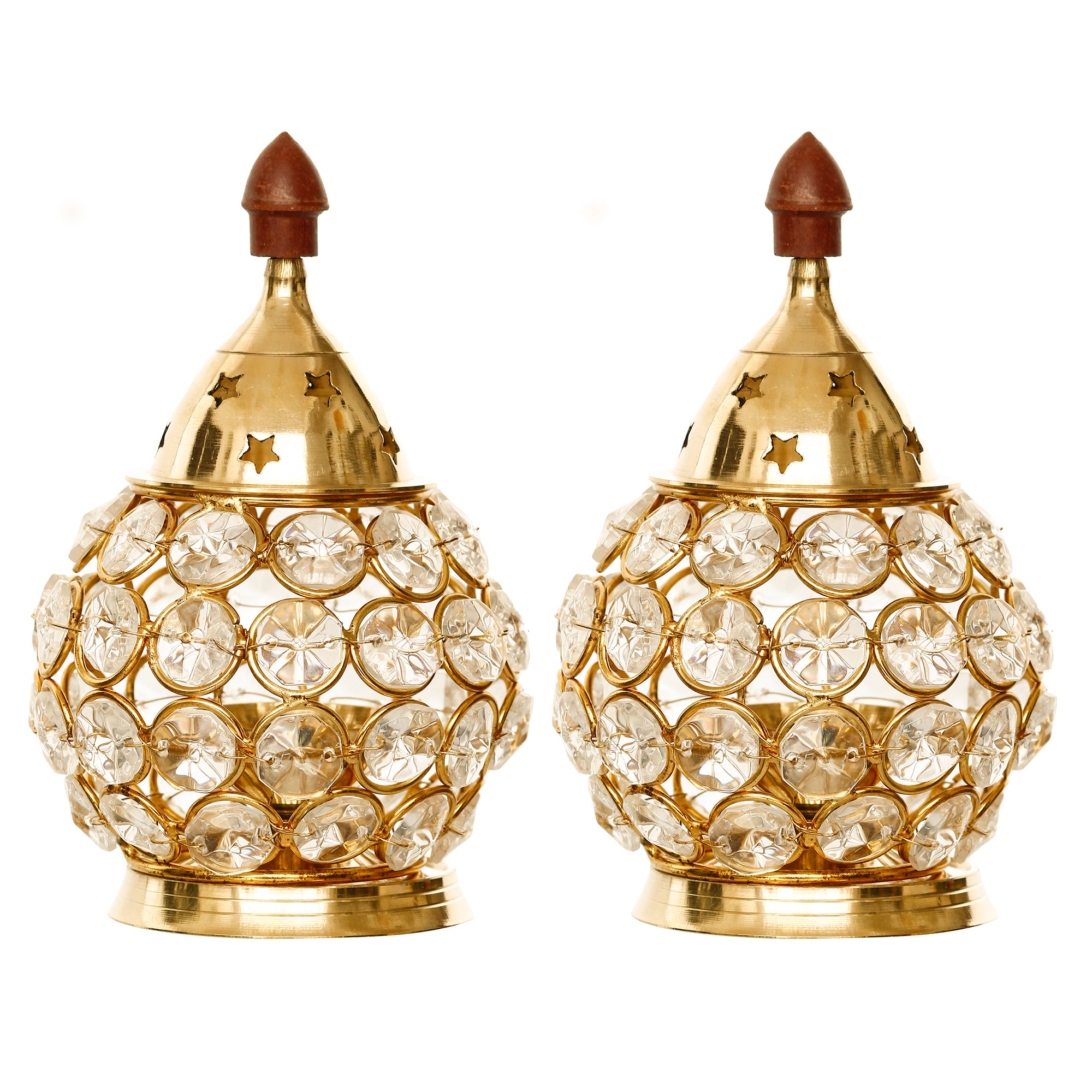 Golden Crystal and Brass Akhand Diya Set of 2 6