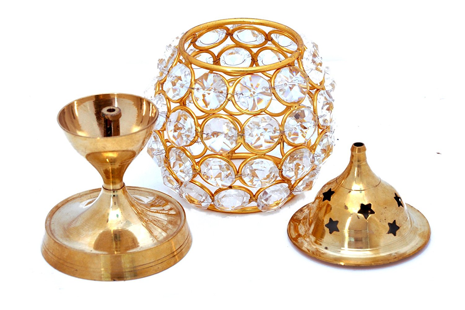 Gold Brass and Crystal Akhand Diya 2