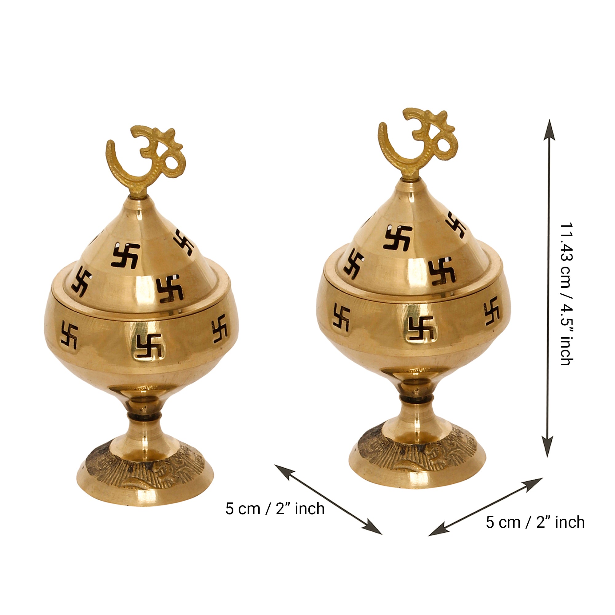 Golden Om and Swastik Brass Diya Set of 2 3