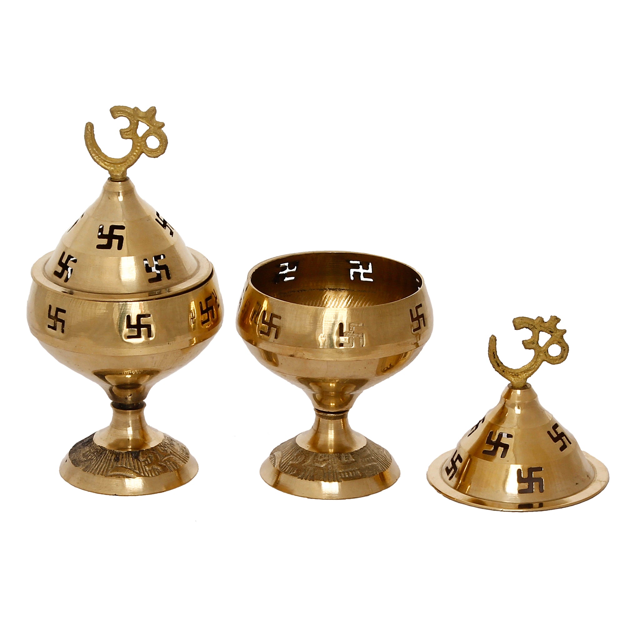 Golden Om and Swastik Brass Diya Set of 2 4