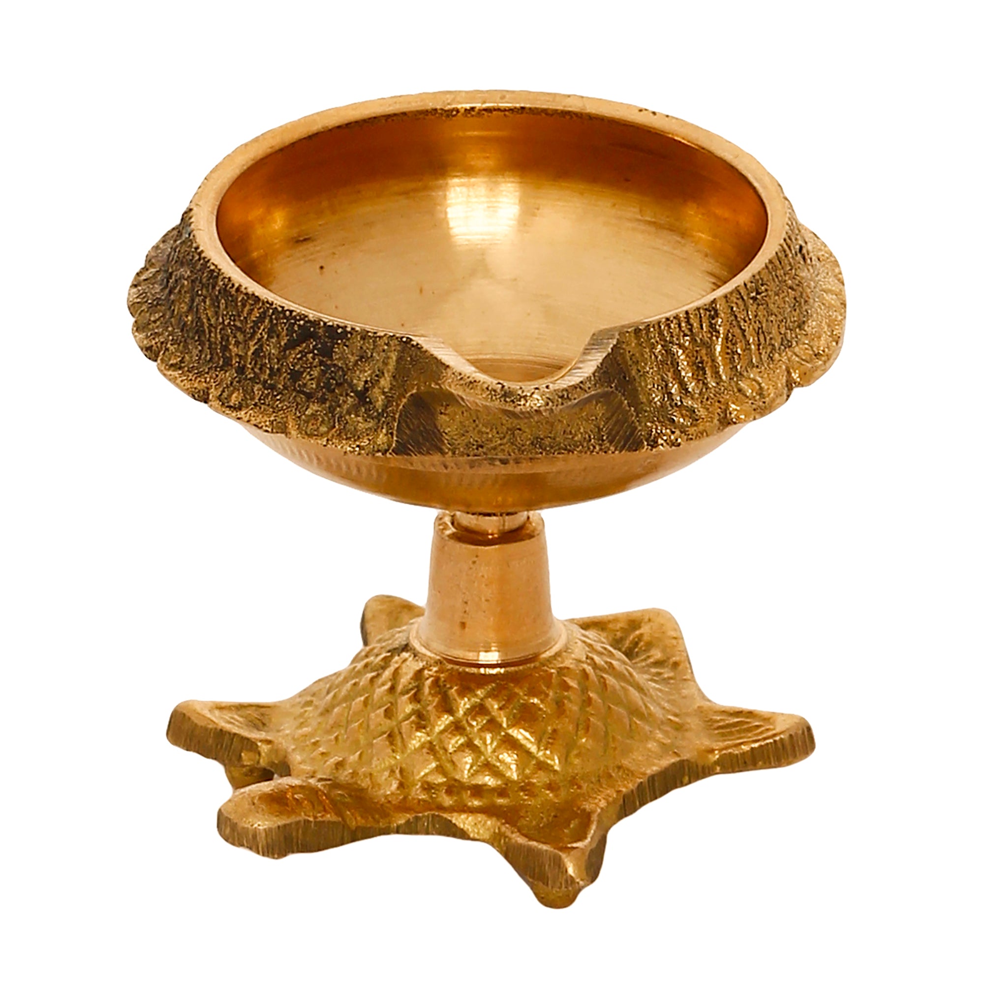 eCraftIndia Set Of 10 Golden Handcrafted Decorative Brass Diyas with Tortoise Base 2