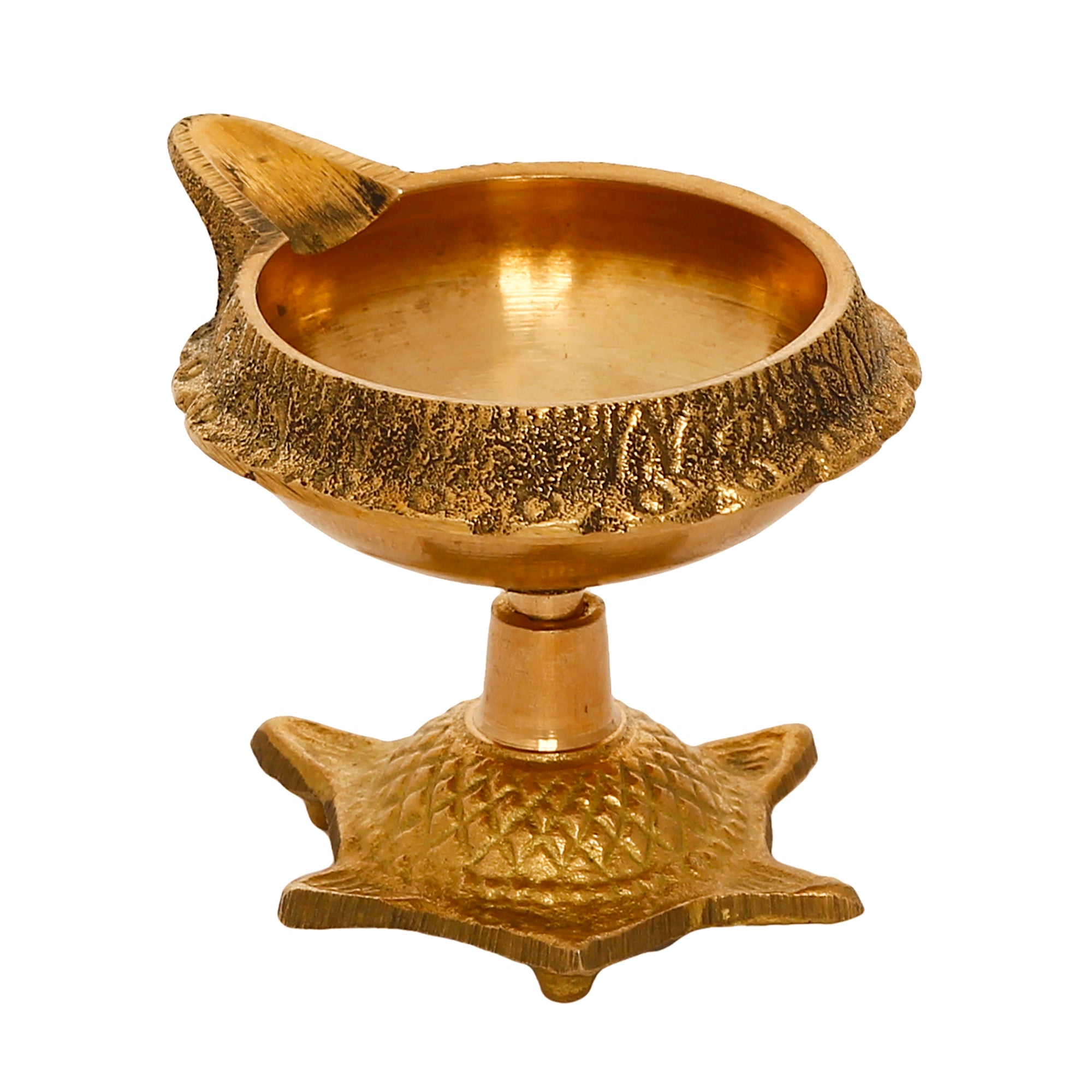 eCraftIndia Set Of 10 Golden Handcrafted Decorative Brass Diyas with Tortoise Base 3