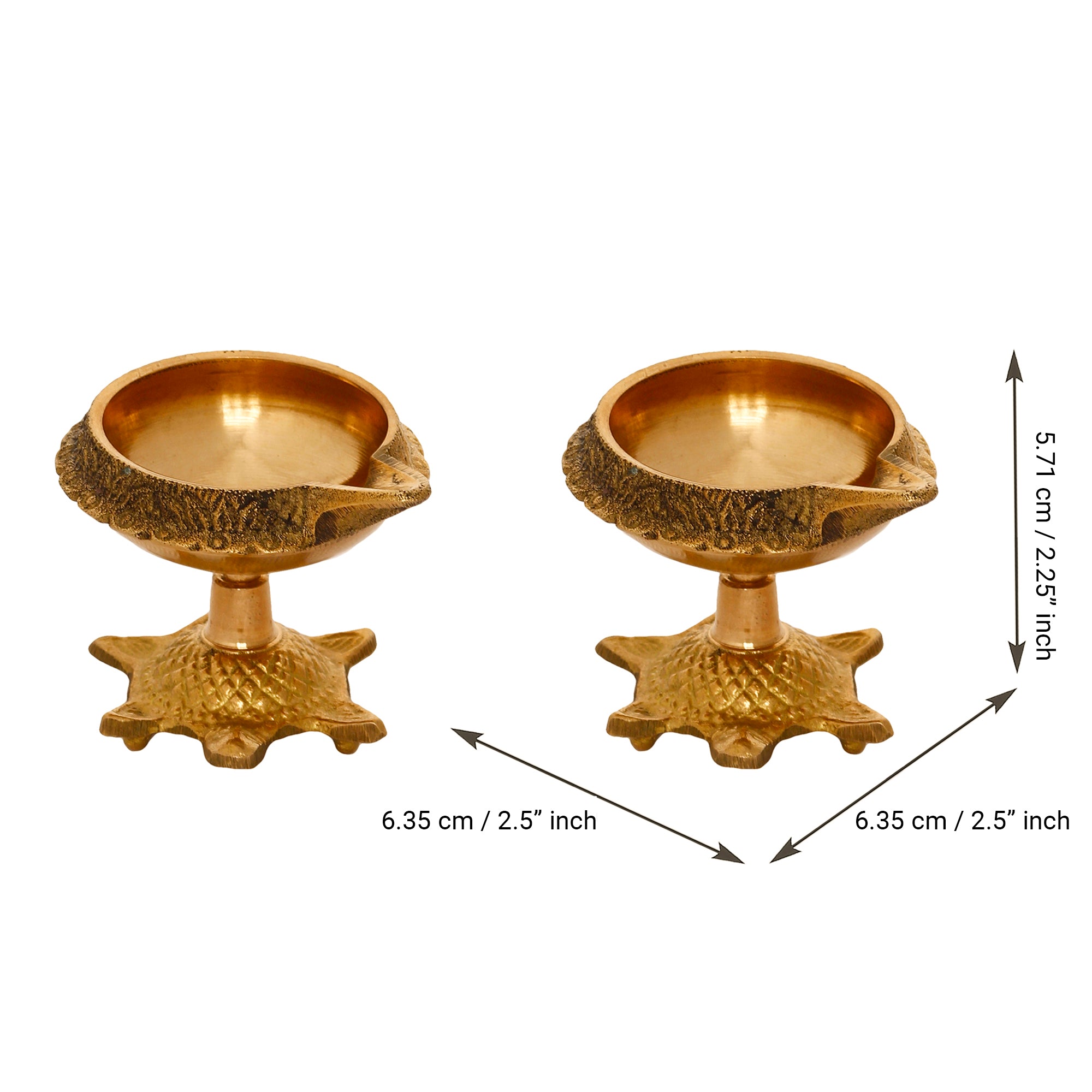 Set of 2 Golden Brass Diya With Tortoise Base 3