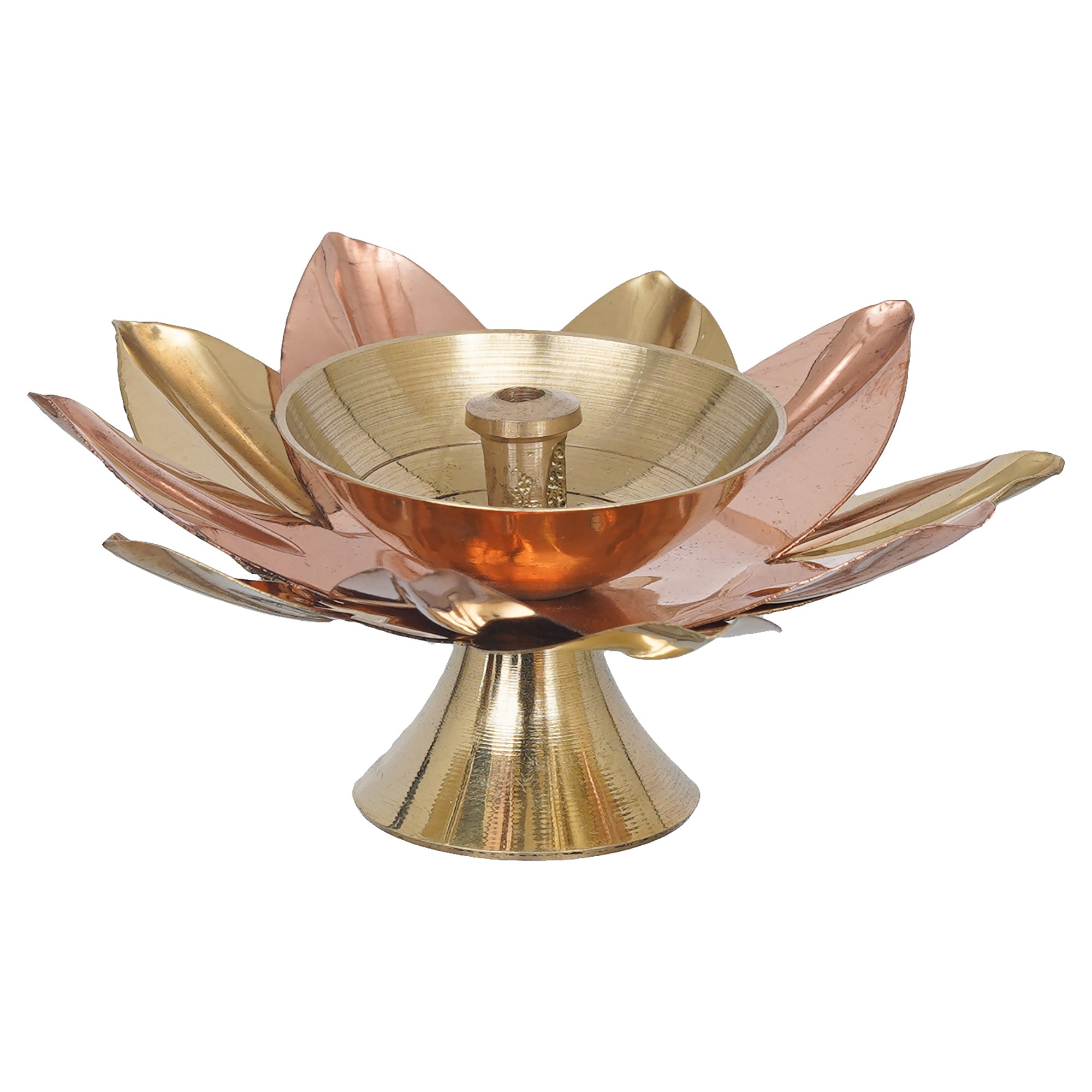 eCraftIndia Copper and Golden Lotus Flower Shape Decorative Brass Diya 2