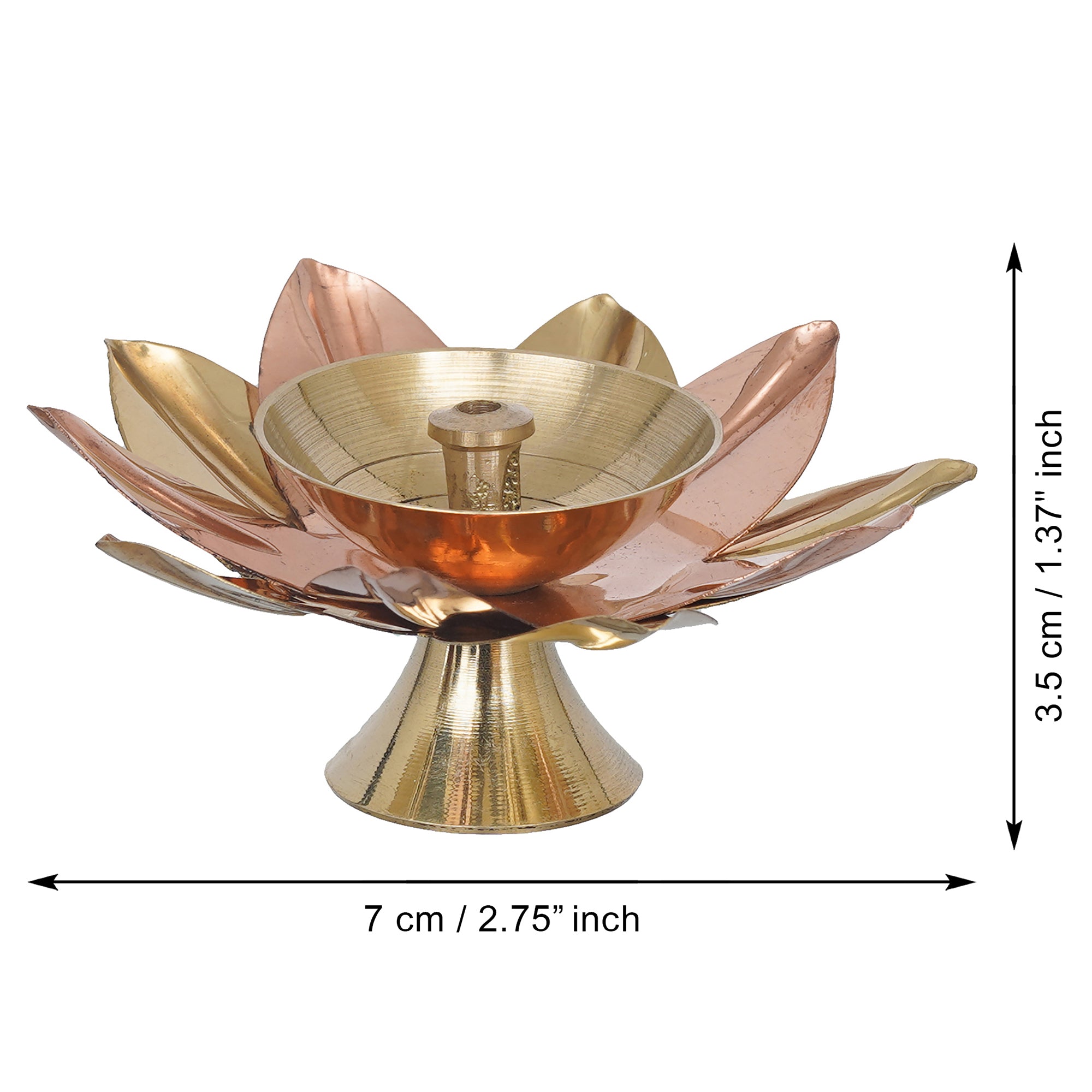 eCraftIndia Copper and Golden Lotus Flower Shape Decorative Brass Diya 3