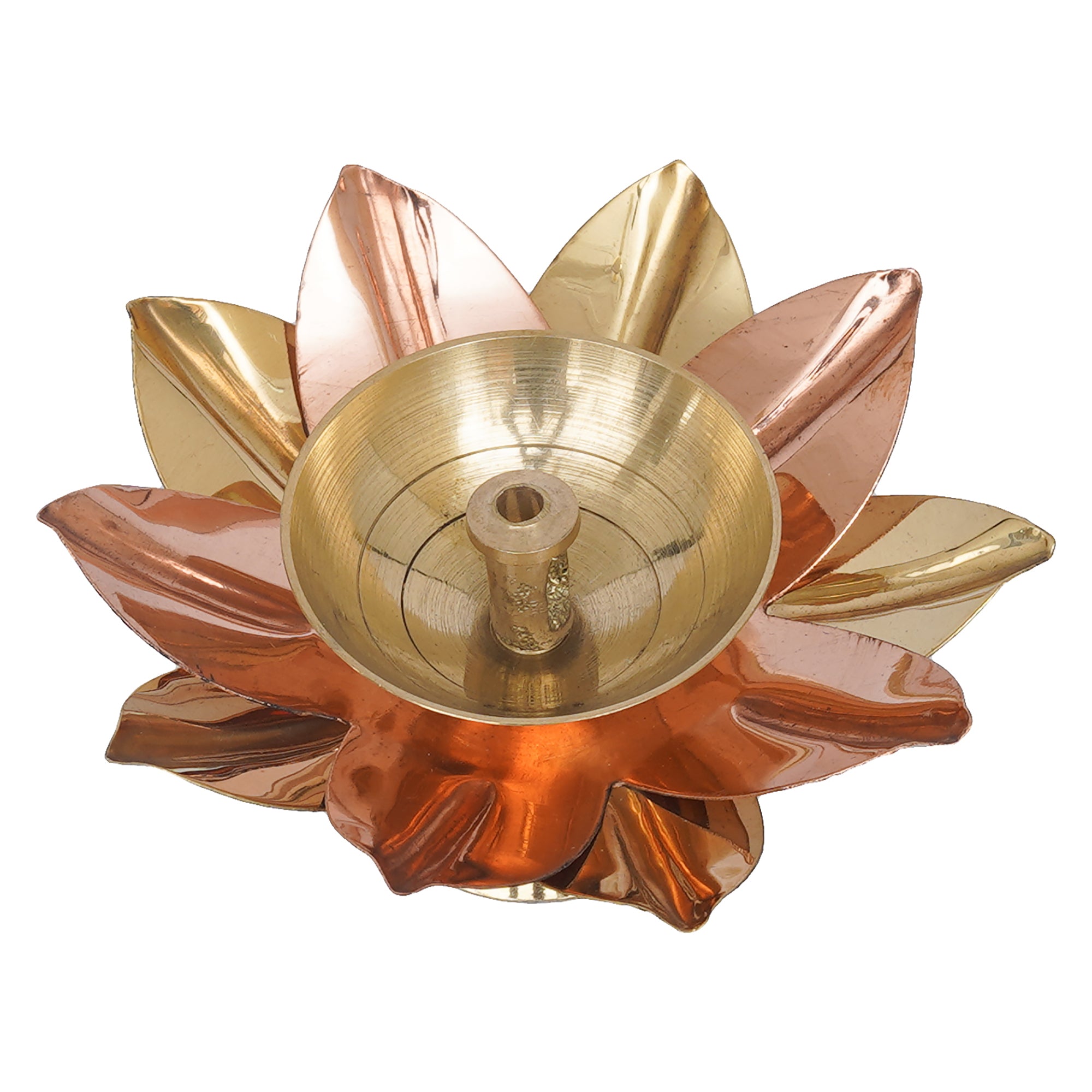 eCraftIndia Copper and Golden Lotus Flower Shape Decorative Brass Diya 6