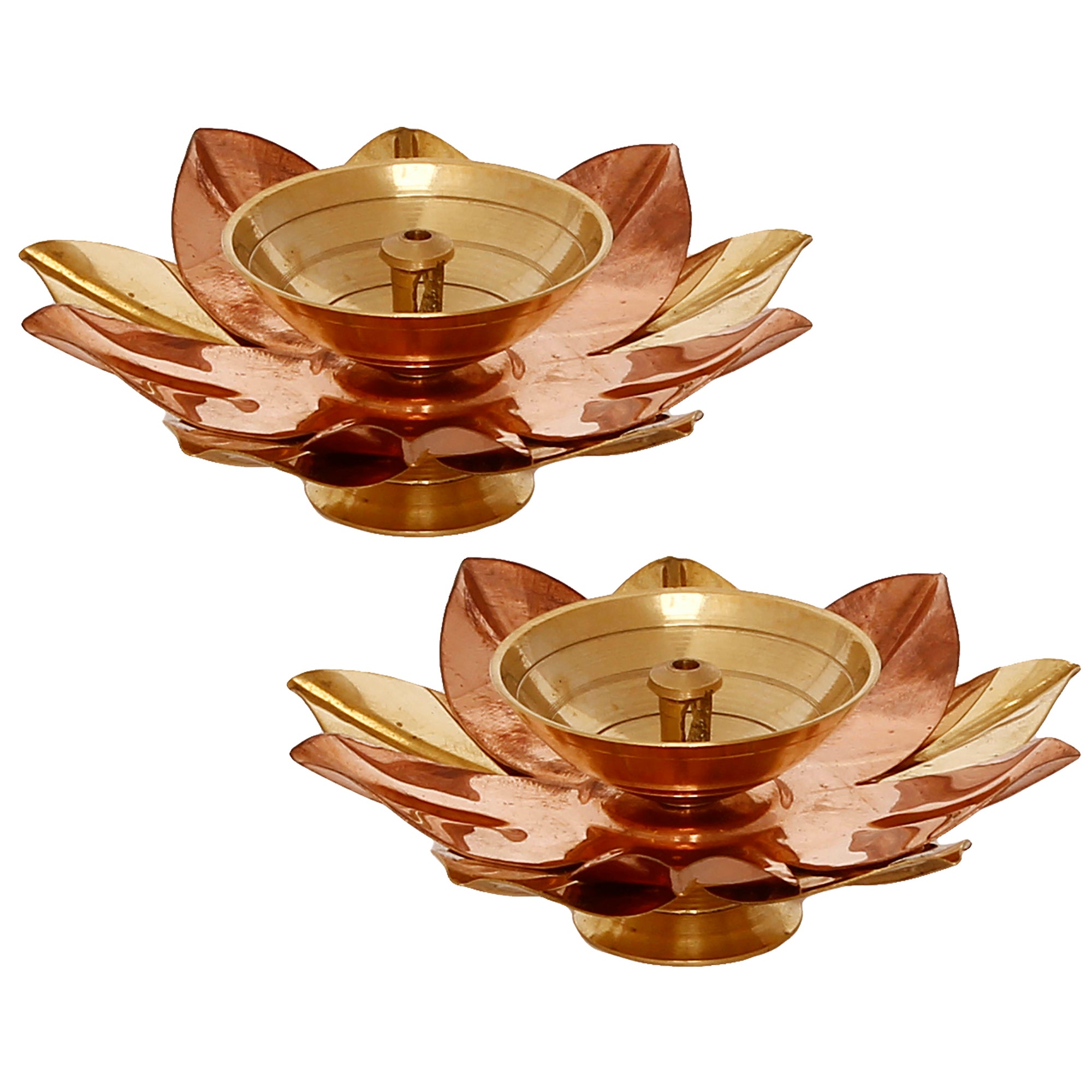 Golden Lotus Floral Shape Decorative Metal Diyas Set of 2 2