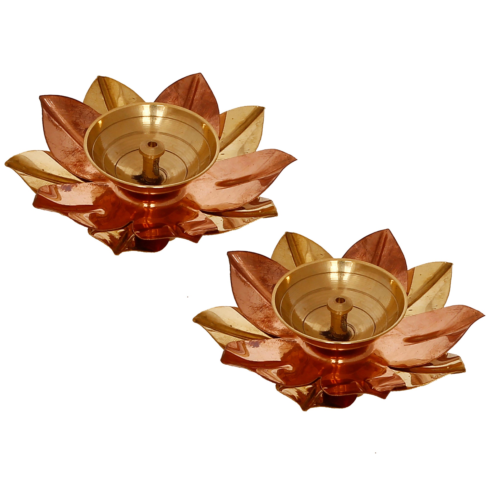 Golden Lotus Floral Shape Decorative Metal Diyas Set of 2 5