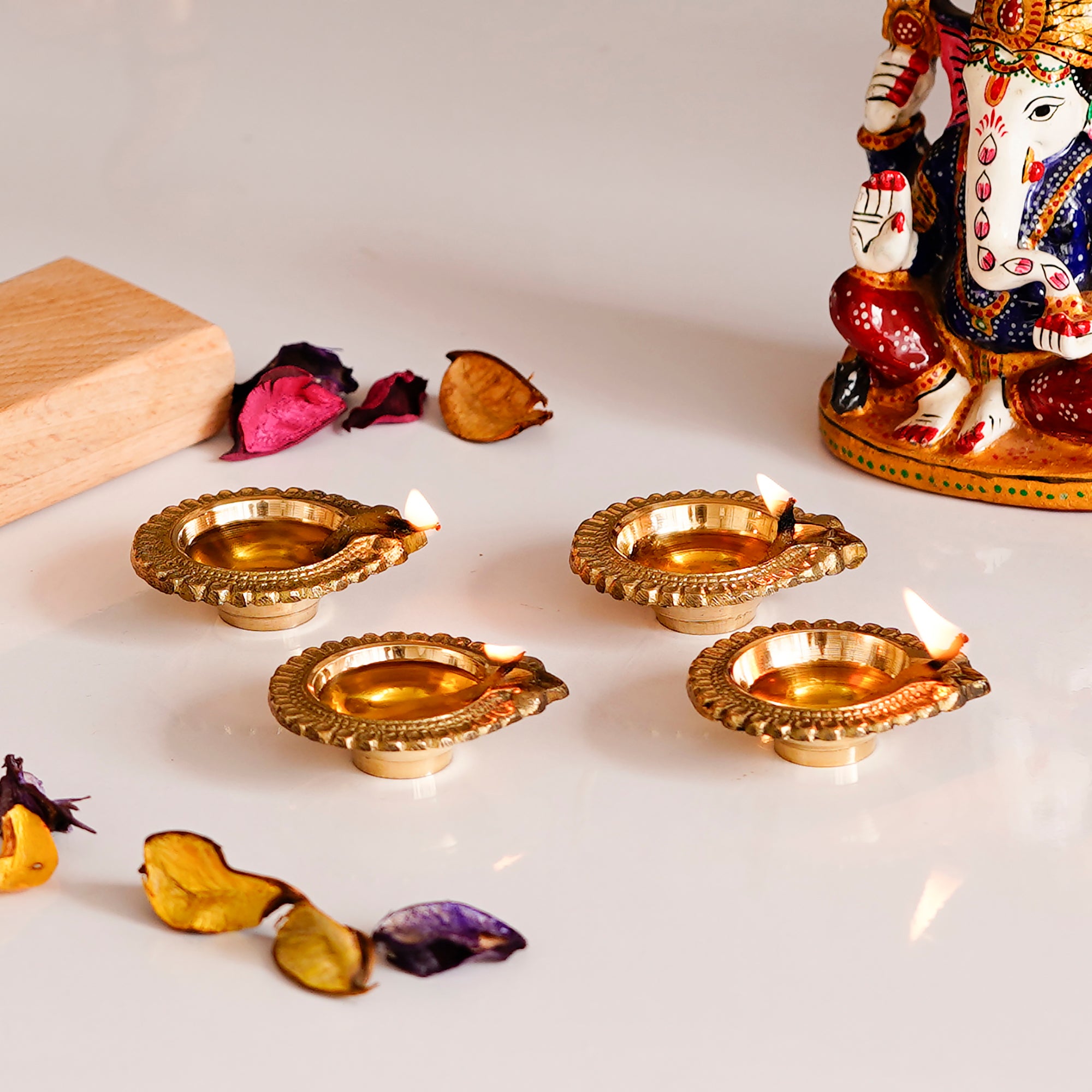 Decorative Handcrafted Golden Brass Diya Set of 4