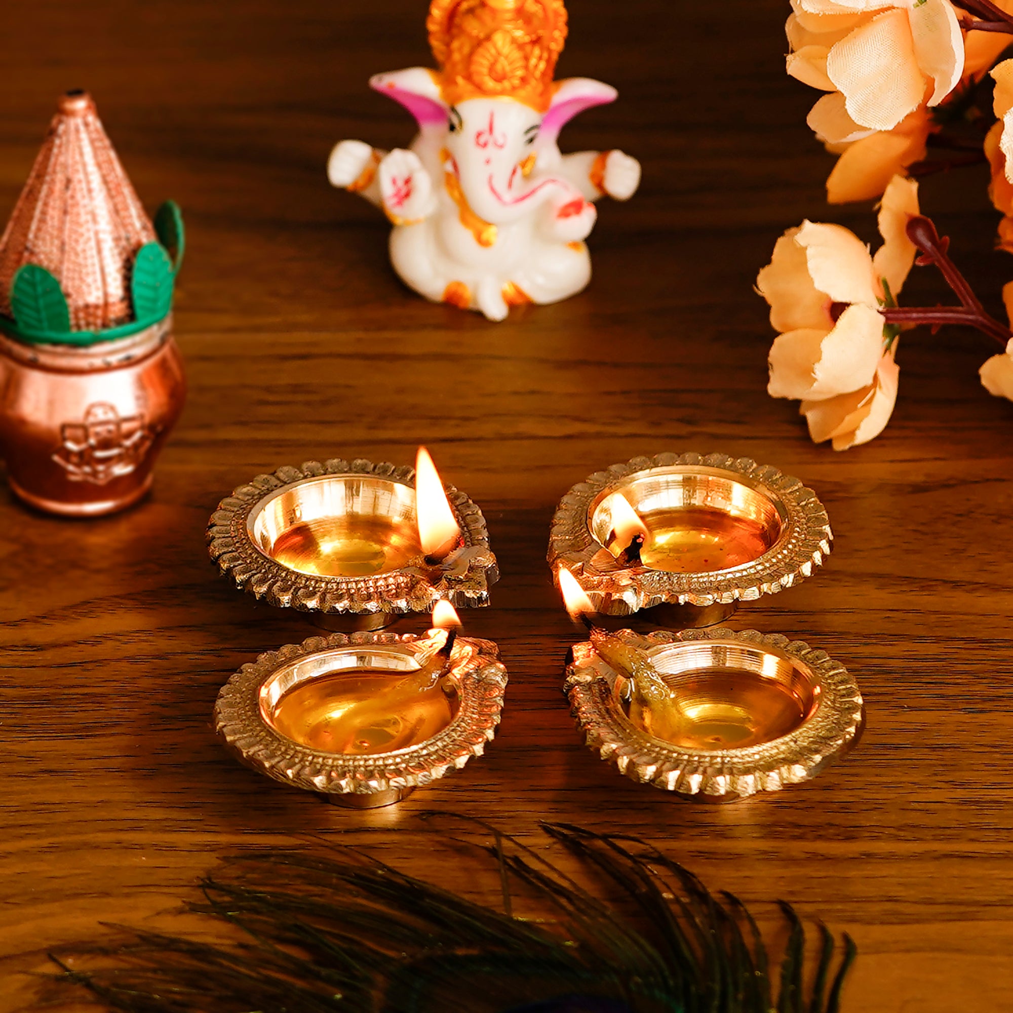 Decorative Handcrafted Golden Brass Diya Set of 4 1