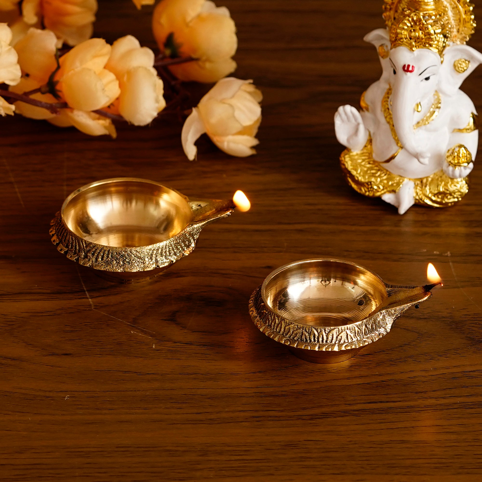 Decorative Handcrafted Golden Brass Diya Set of 2