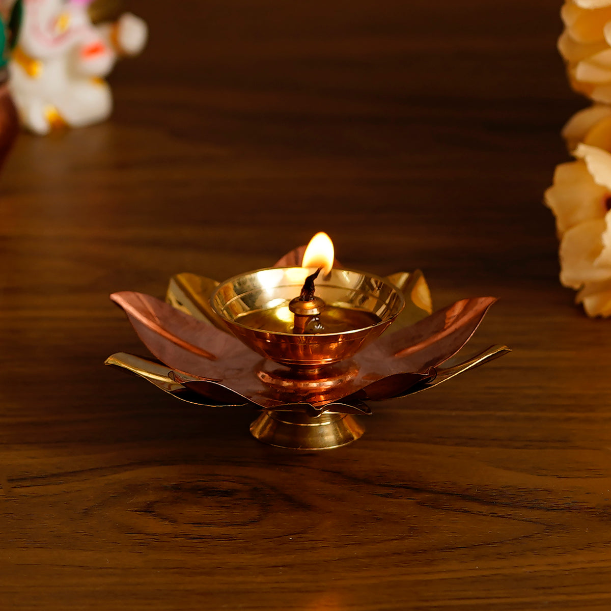 Large 6 Inch Floral Shape Metal Diya - eCraftIndia Online