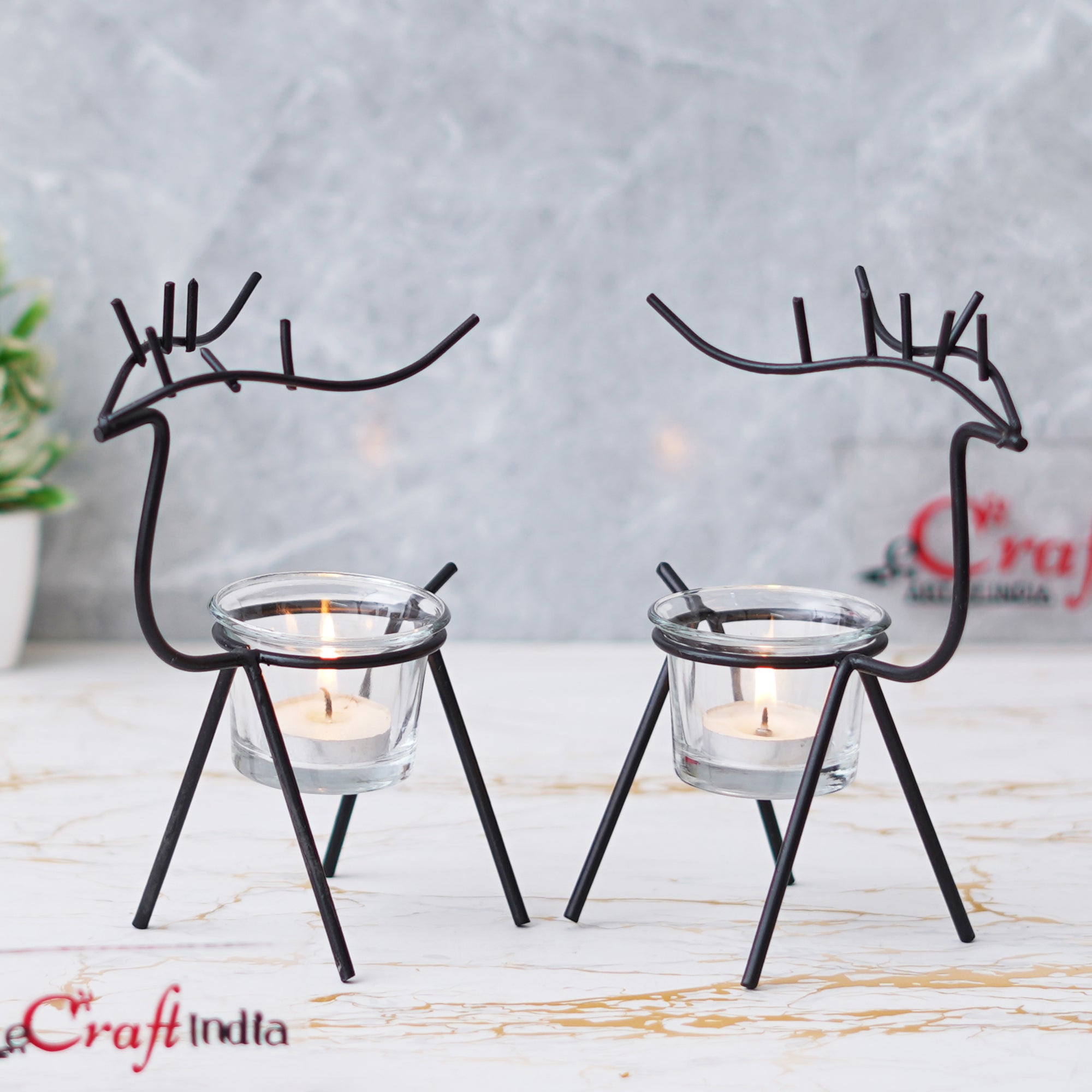eCraftIndia Set of 2 Black Metal Handcrafted Deer Shape Tea Light Candle Holders 4