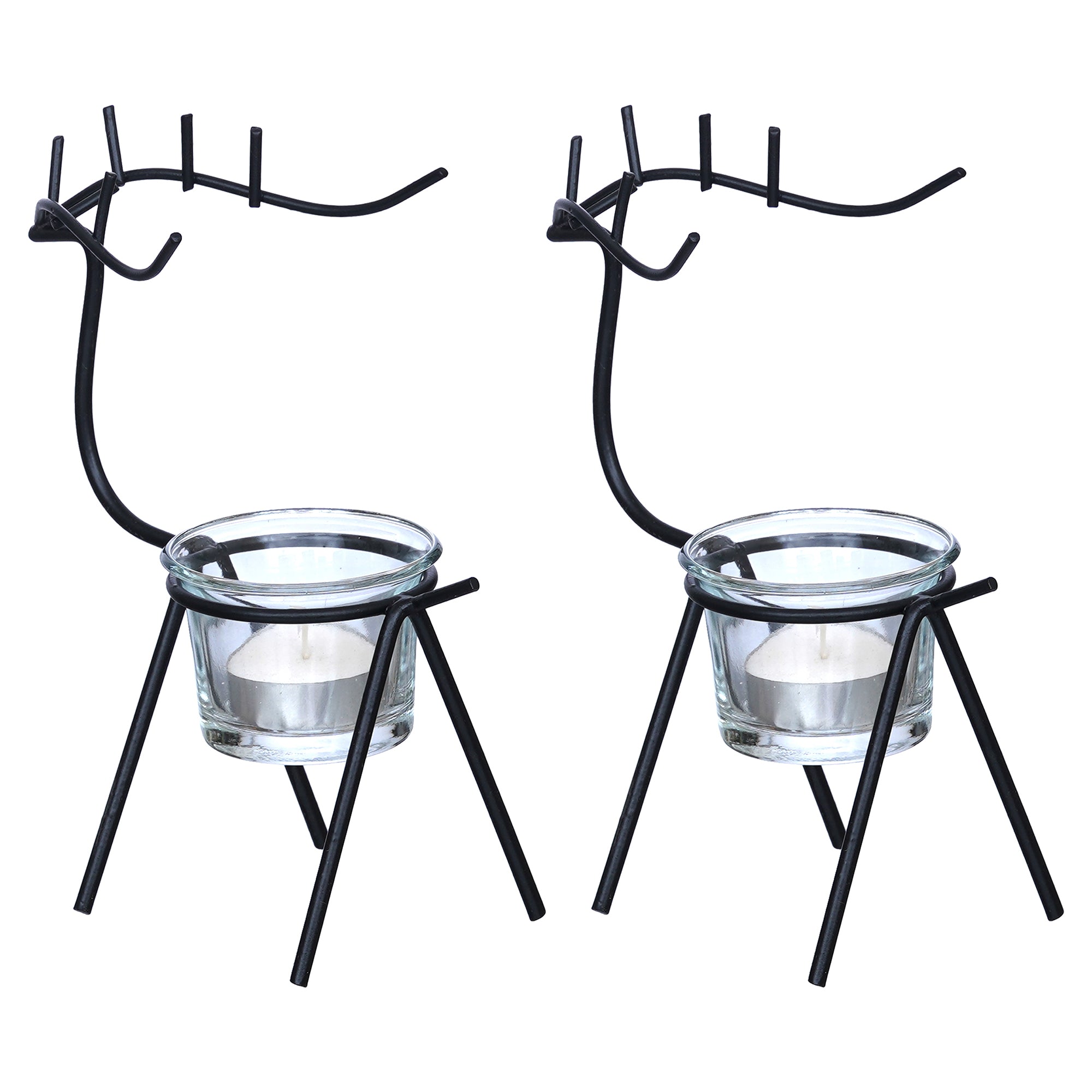 eCraftIndia Set of 2 Black Metal Handcrafted Deer Shape Tea Light Candle Holders 7