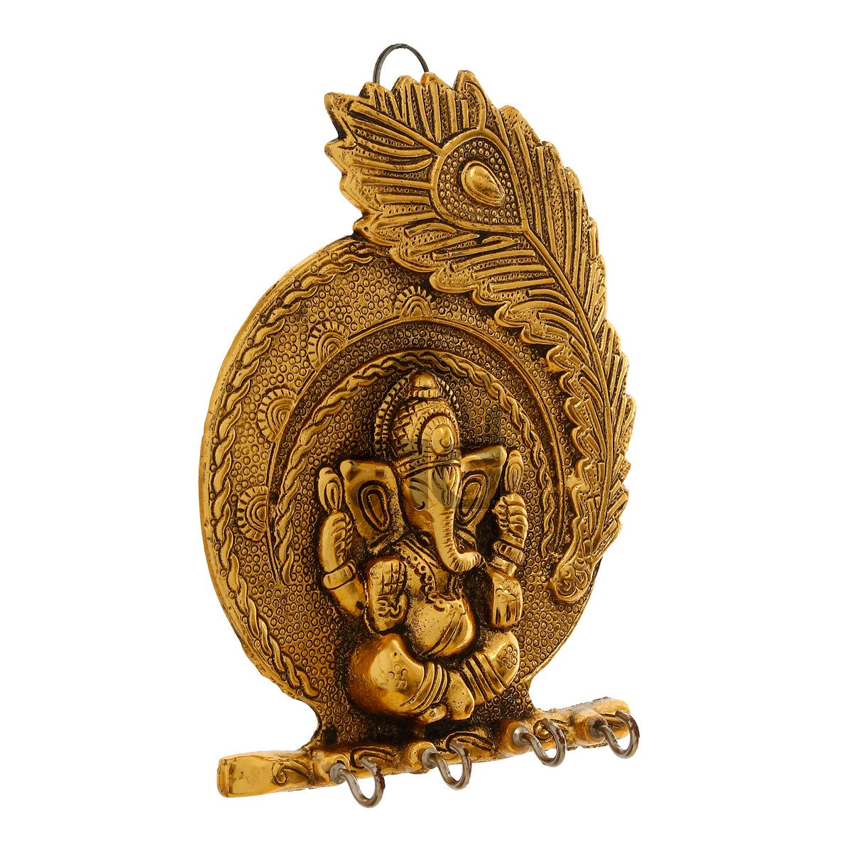 Golden Lord Ganesha Mor Pankh 4 Hooks Metal Key Holder 3