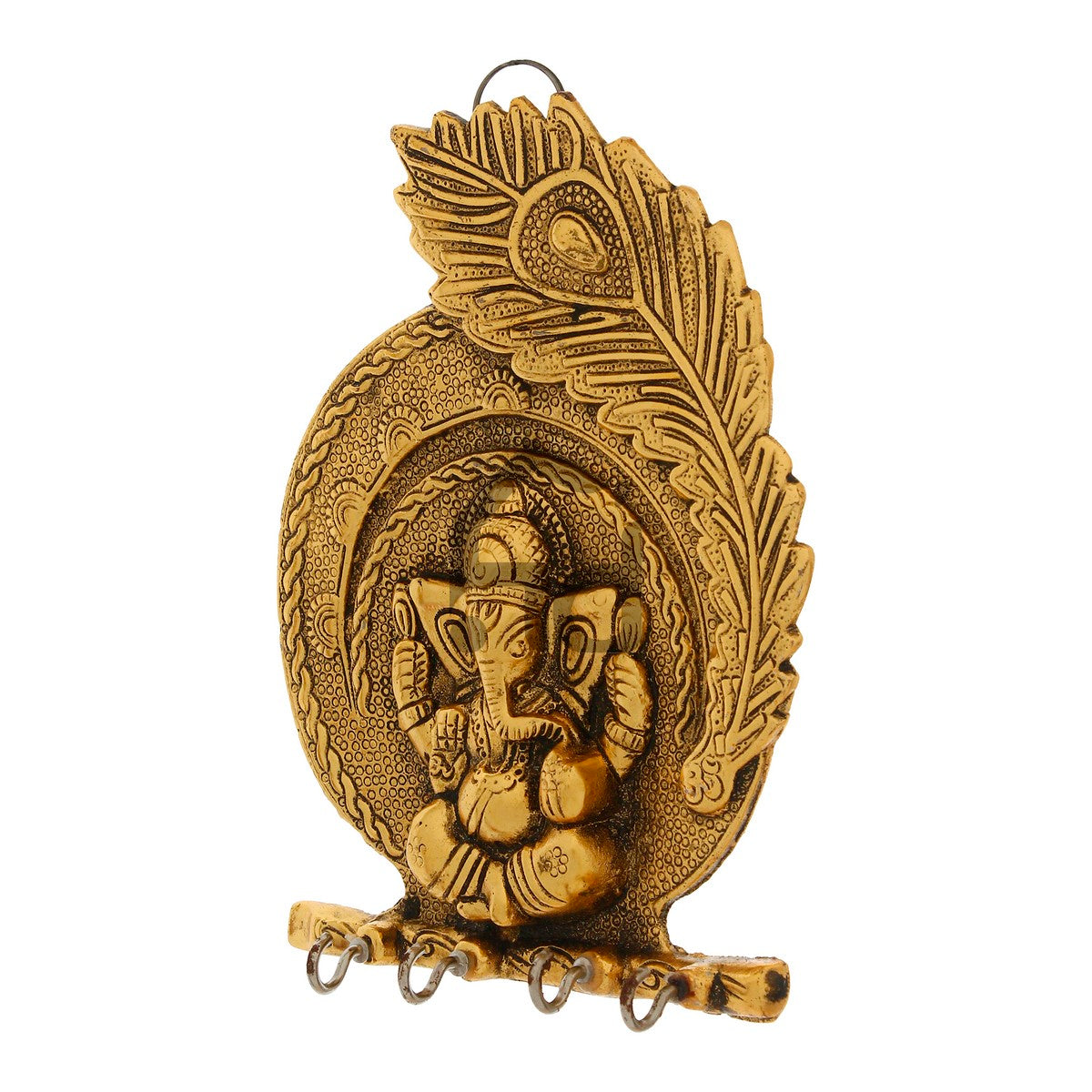 Golden Lord Ganesha Mor Pankh 4 Hooks Metal Key Holder 4